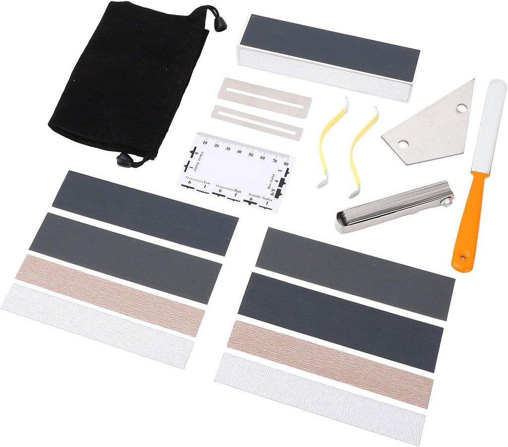 18PCS Guitar Luthier Tool Set, Guitar Maintenance Kit with Aluminum Fret File, String Height Ruler & Sandpaper Strips, for Electric Guitar, Bass, Ukulele, Banjo and