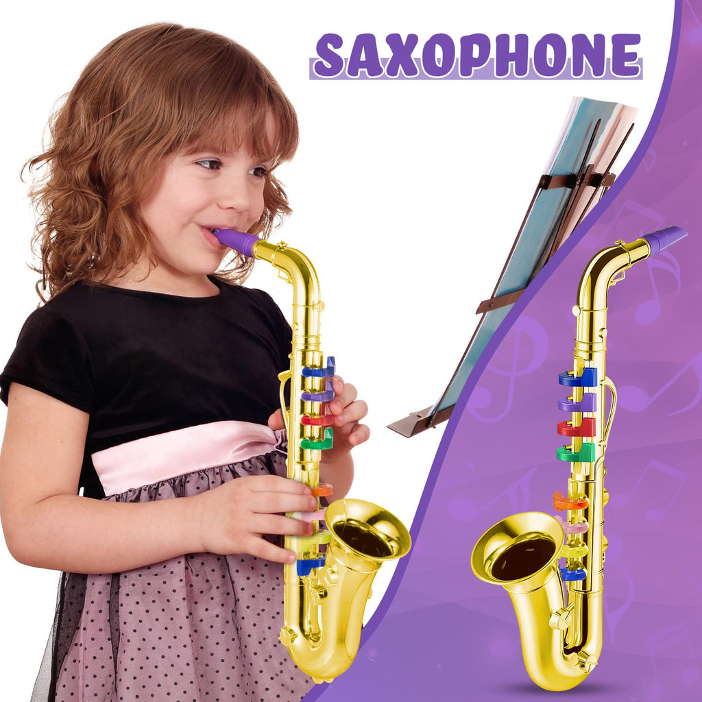 Lewtemi Gold Trumpet Musical Instruments Toy for Kid Toddler Fake Plastic Preschool Music Toy Gift Non-Professional Wind Instrument Early Educational Teaching Songs Gifts for Toddlers Children