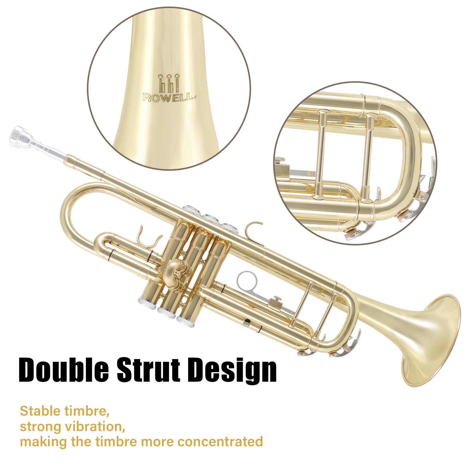 ROWELL Bb Standard Trumpet Professional Brass Trumpets for Beginner Standard Student Trumpet Set with Hard Case,7C Mouthpiece,Gloves(Pink)