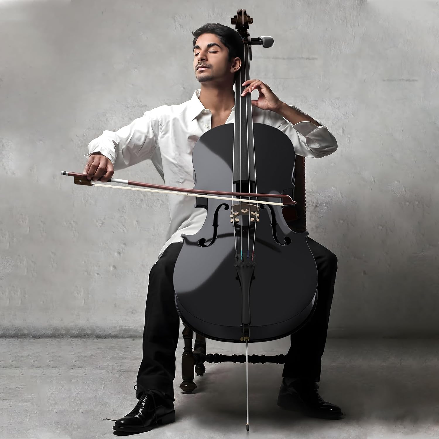 Full Size Cello Kit, Acoustic Cello Instrument for Adults,Students,Beginners,Complete Cello 4/4 Set with Portable Bag, Bow, Rosin (Black)