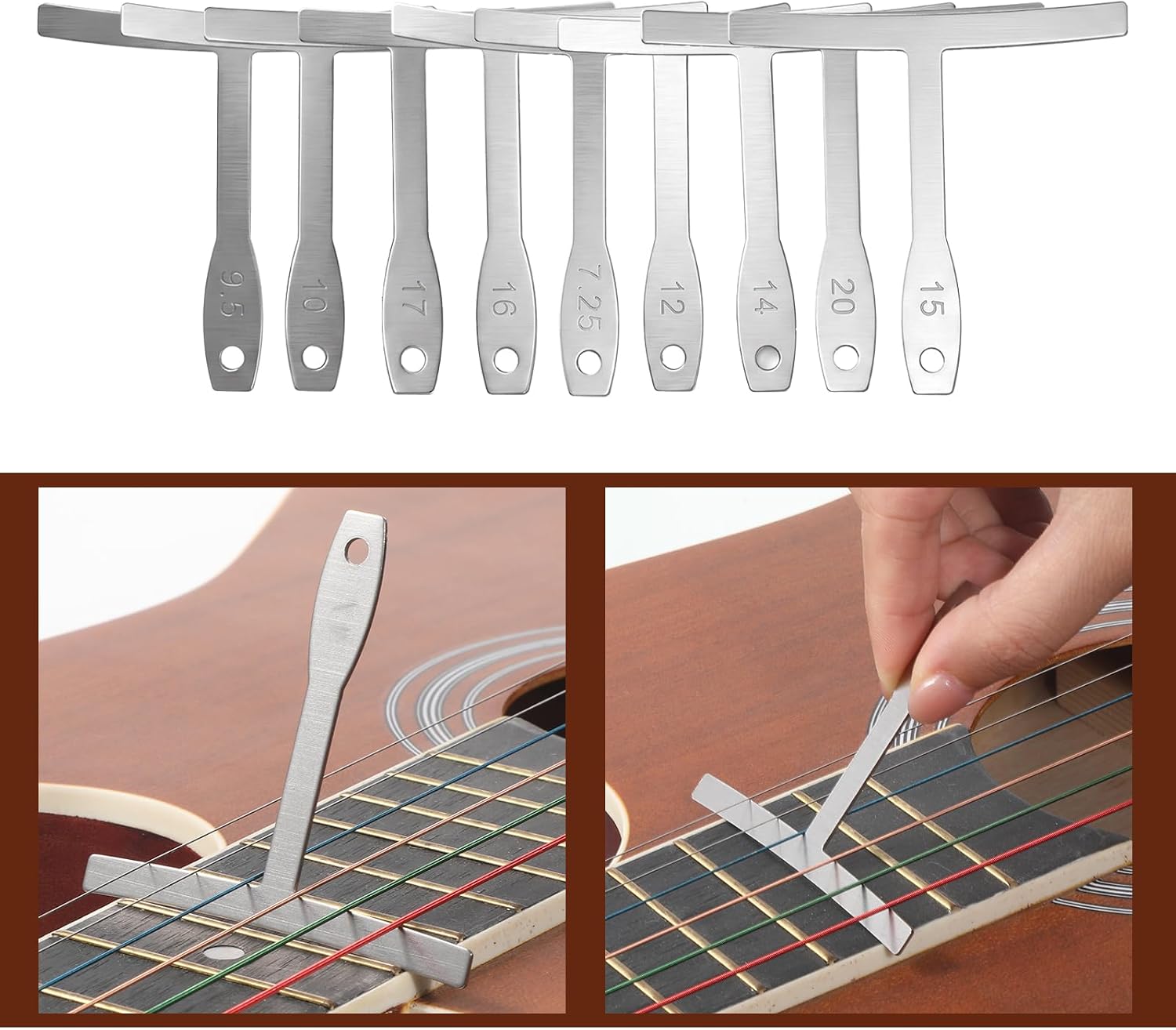 10Pcs Guitar Luthier Tools, 9Pcs Guitar Understring Radius Gauge 1Pcs String Action Height Gauge Ruler Measuring Tool Kit for Bass Setup
