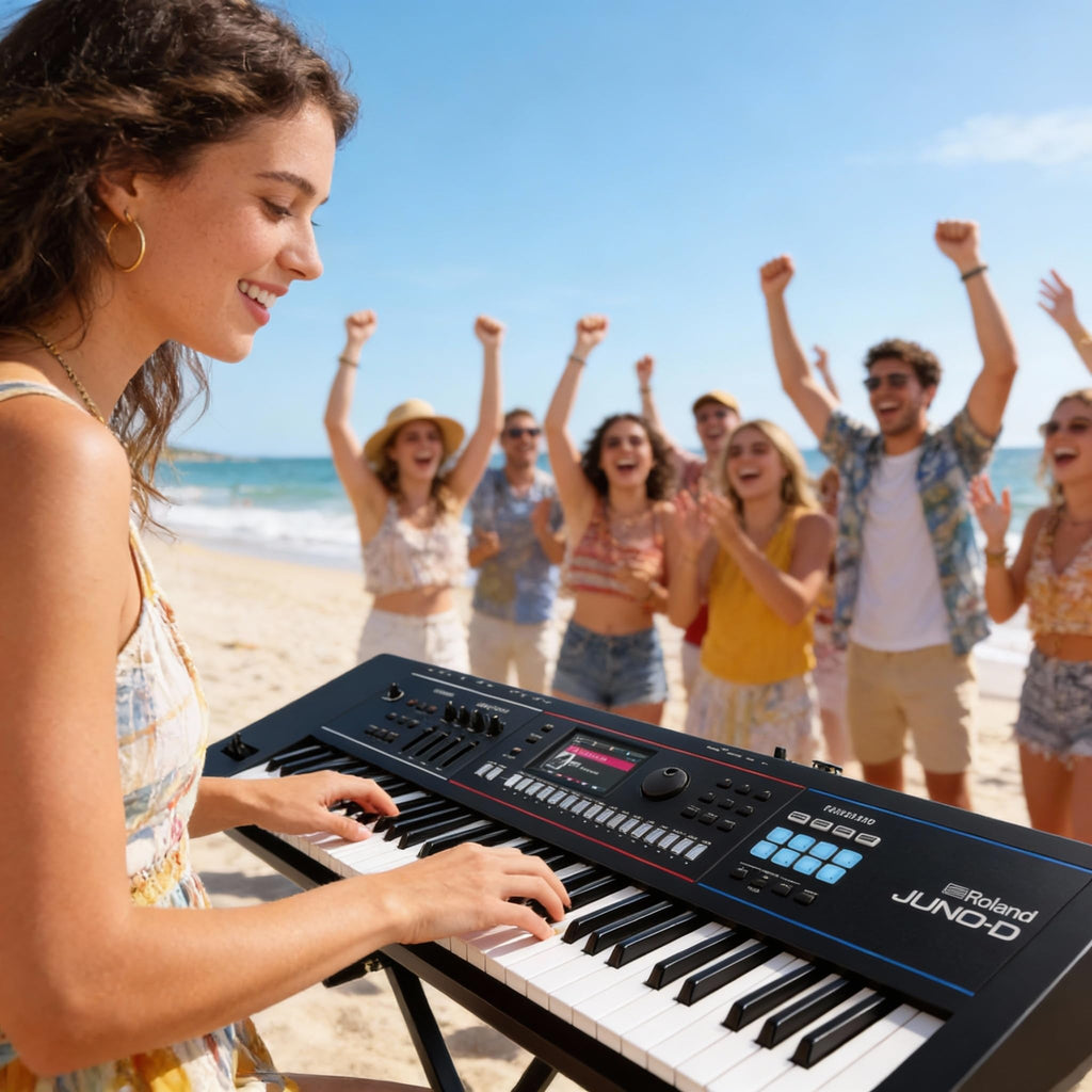 Roland JUNO-D8 Synthesizer Bundle with Adjustable Stand, Bench, Sustain Pedal, Cover, Austin Bazaar Instructional Video, and Polishing Cloth