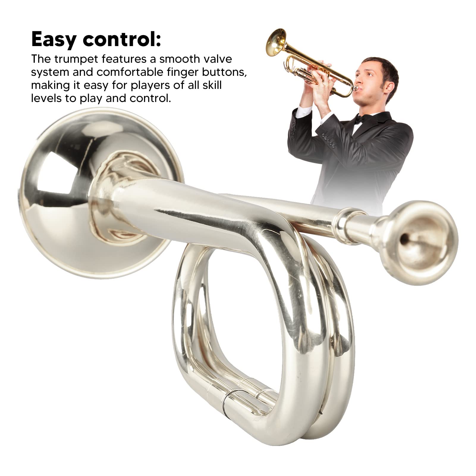 Walfront C Key Trumpet Military Style Brass Trumpet with Mouthpiece for Cavalry Bugle Military Orchestra Silver