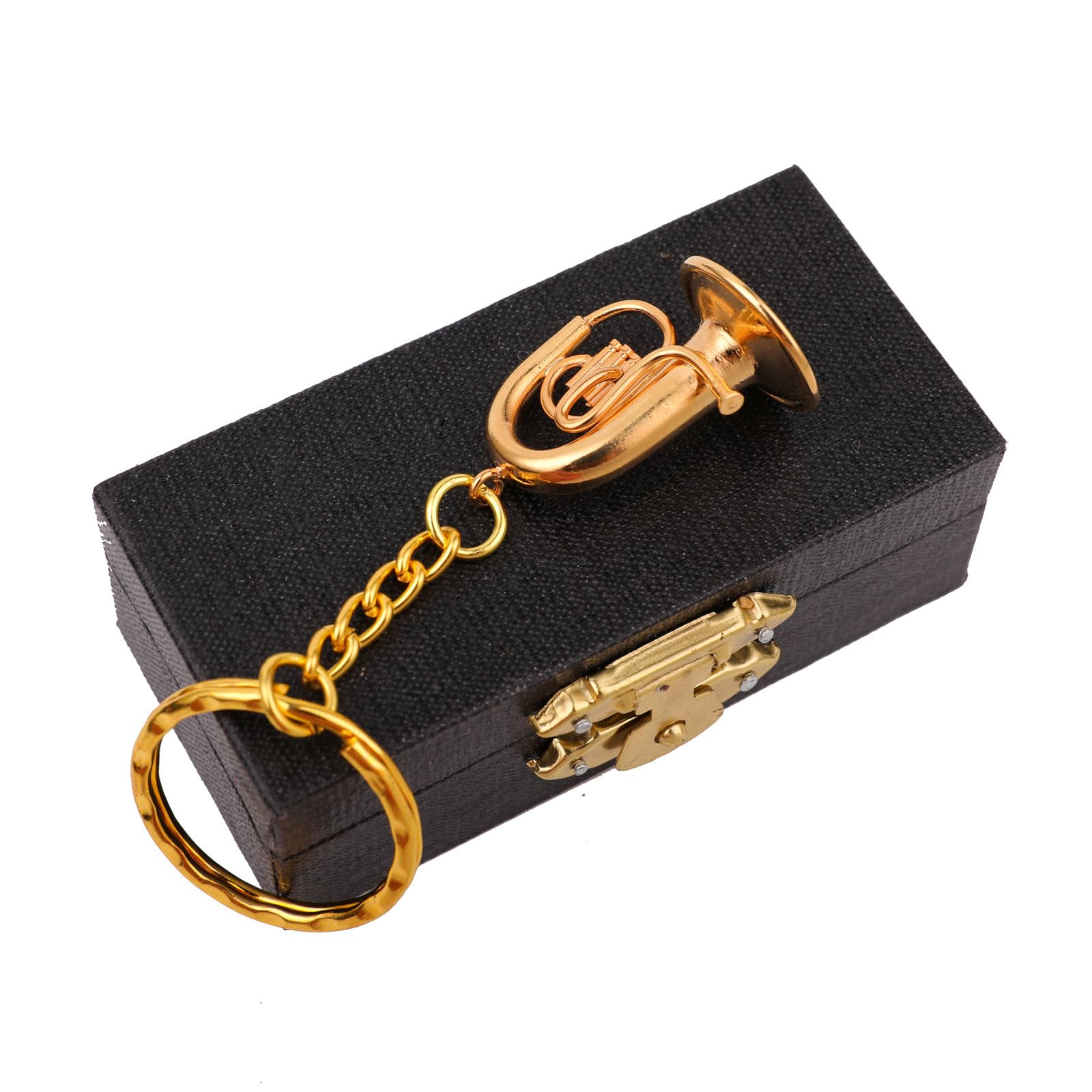 Miniature Musical Instrument Keychain with Case Brass Mini Collectible Figurines Replica Key Ring Birthday Gifts