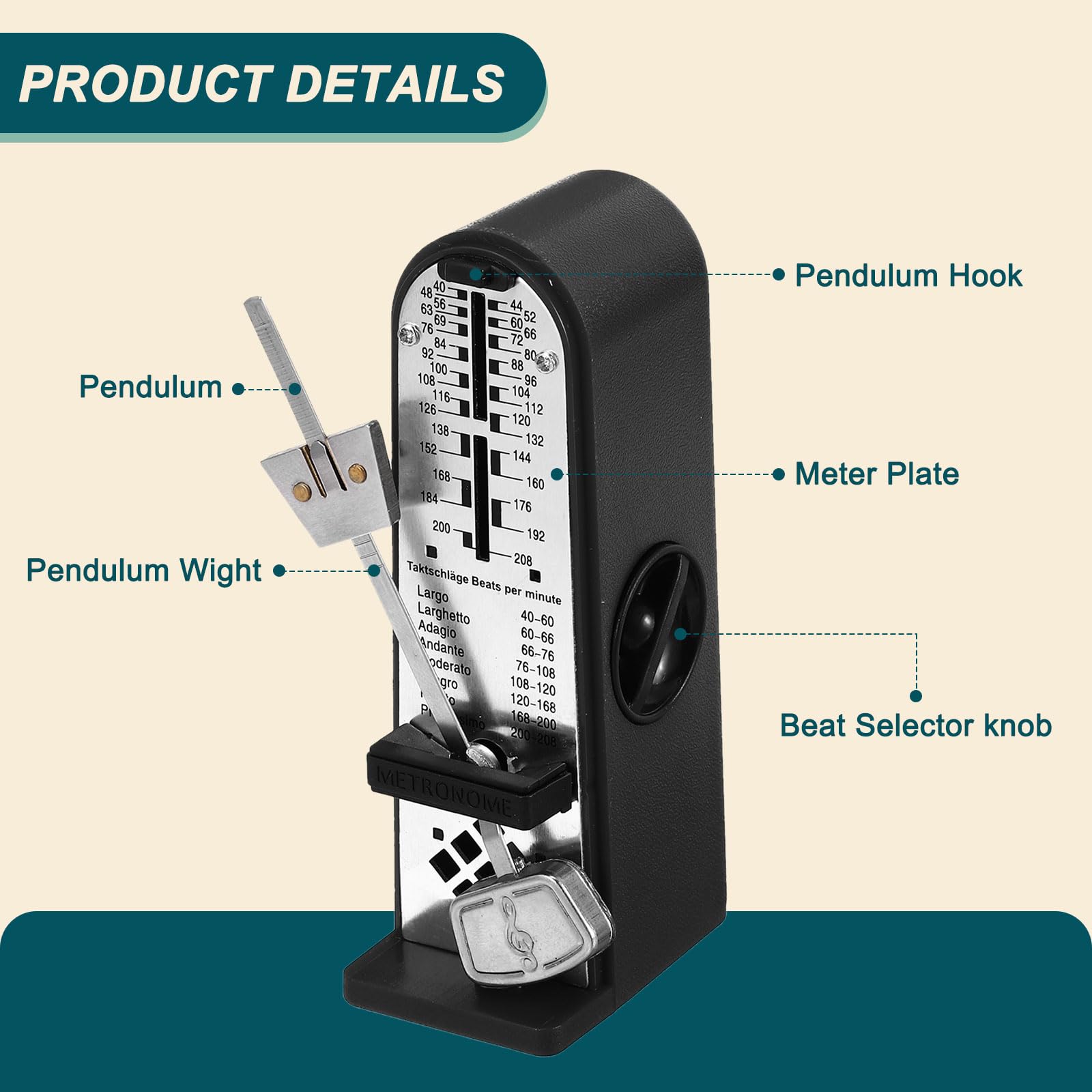 MECCANIXITY Mini Mechanical Metronome,High Accuracy Professional Musical Timer Universal Metronome for Piano Guitar Violin Ukulele Player,Sky Blue