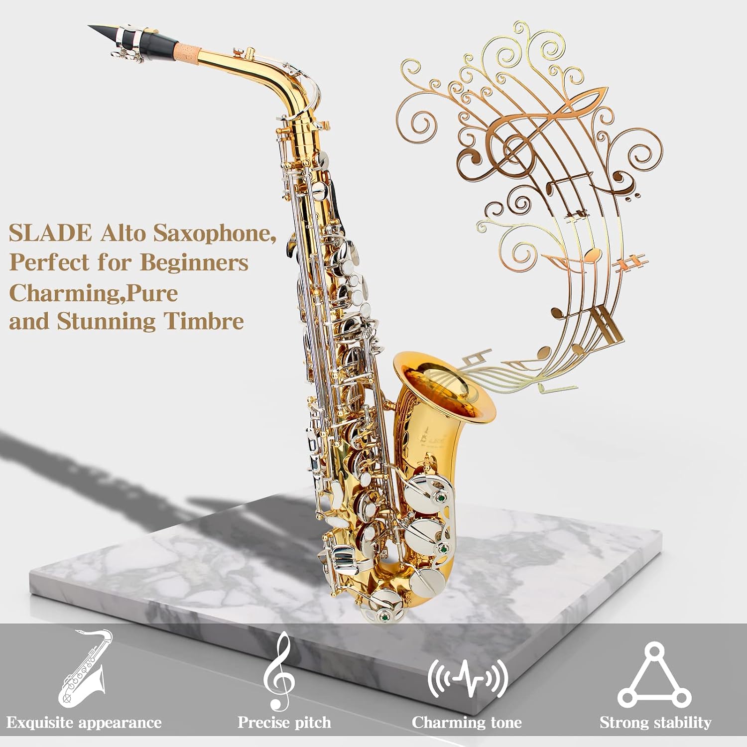 SLADE Alto Saxophone Eb Alto Saxophone for Beginner Students, Gold & Silver, WSS948