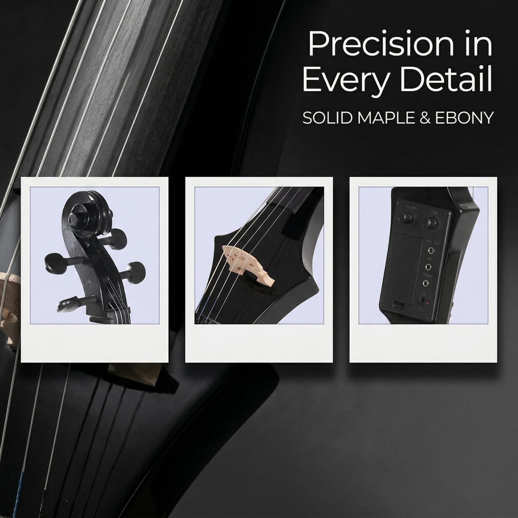 Electric Cello 4/4 Full Size Ebony Fittings with Lightweight Cello Bag, Headphones, Bow, Bridge, Rosin, Cello for Beginners Adults(Metallic Black) (Metallic Red Peach Heart -Cellos)