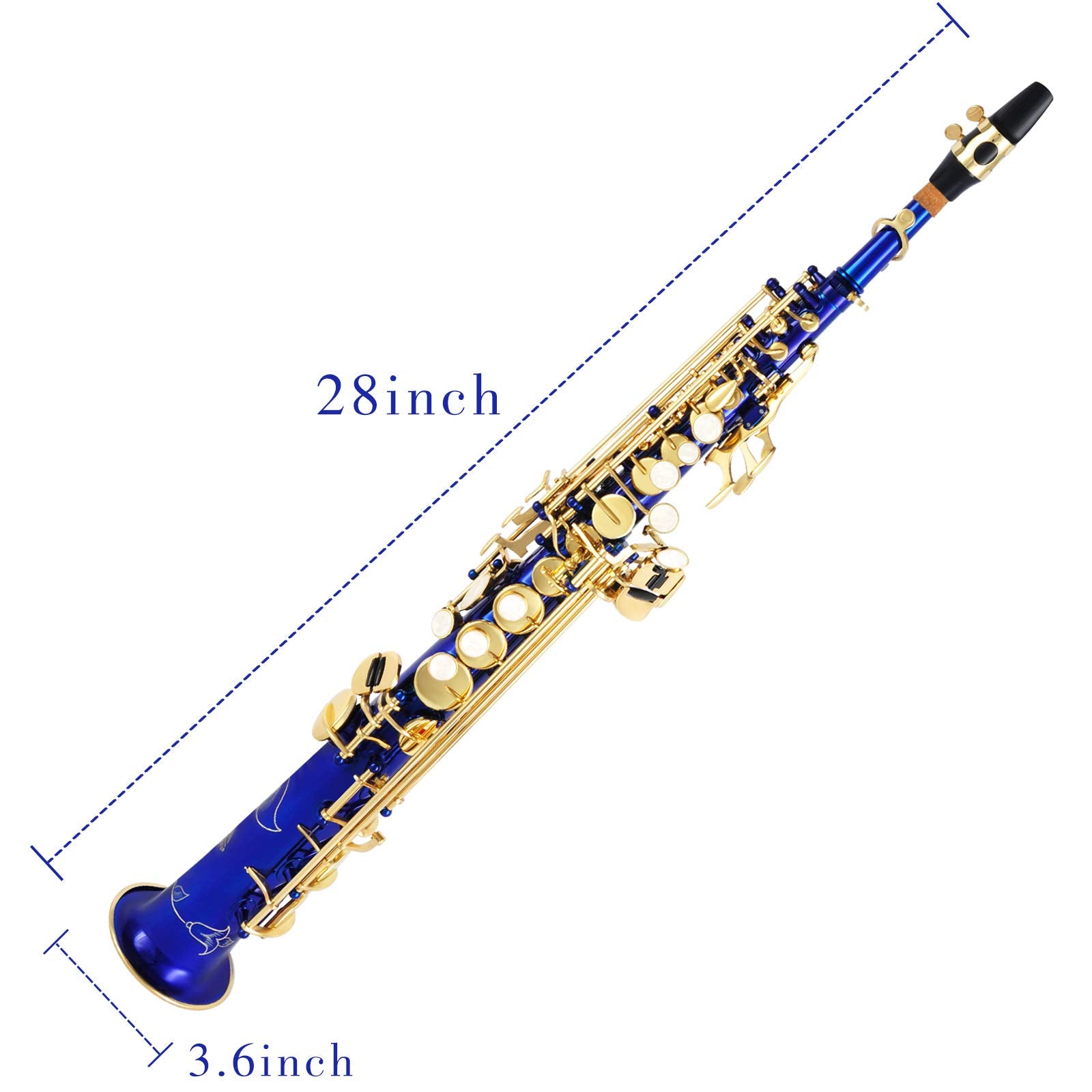 EASTROCK Soprano Saxophone Curved Bb Flat Black Sax Instruments for Beginners Intermediate Players with Carrying Case,Mouthpiece,Pads,Reed,Cleaning kit,neck Strap,White Gloves