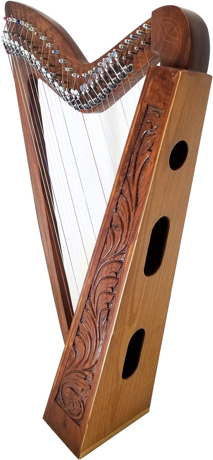 27 Strings Lever harp Irish Celtic Highland Solid Rosewood Natural Finish Mono tech Nylon strings Tuning Key Extra Set included 37" inches tall Roseback