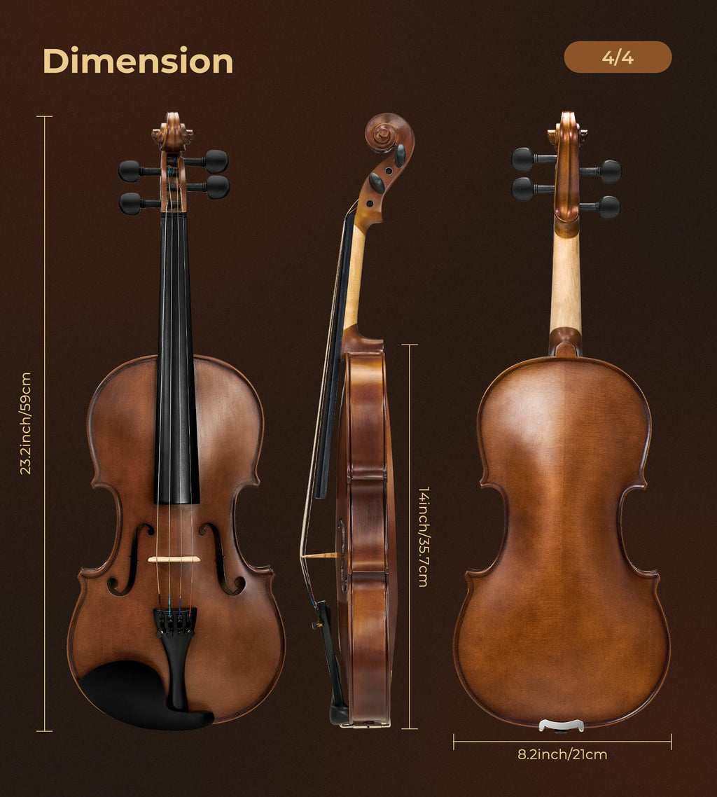 Vangoa 4/4 Solid Wood Acoustic Violin Full Size Fiddle Set for Beginner Adult Student Teen Kids with Violin Case, Bow, Rosin, Shoulder Rest, Tuner, Strings, Natural