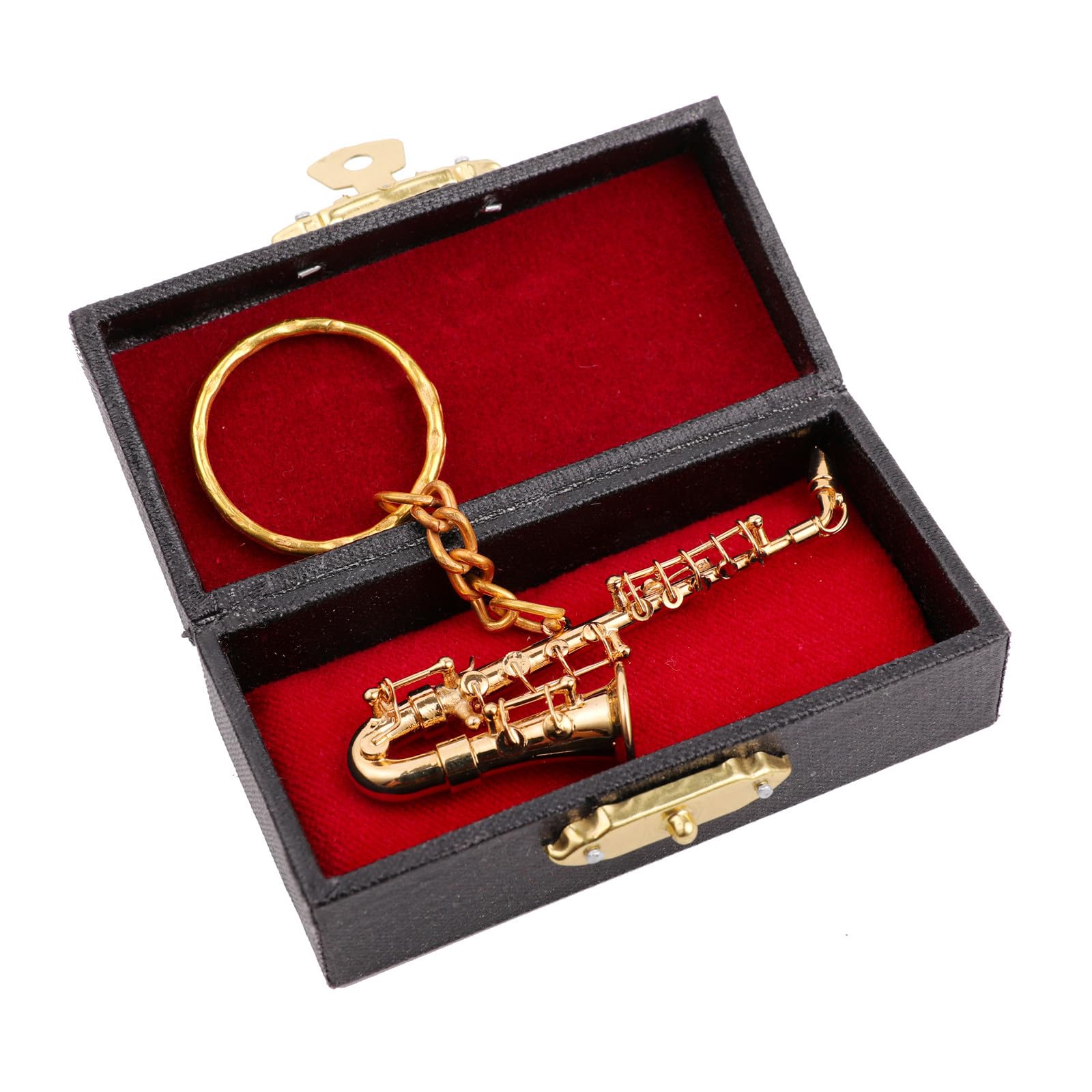 Miniature Musical Instrument Keychain with Case Brass Mini Collectible Figurines Replica Key Ring Birthday Gifts