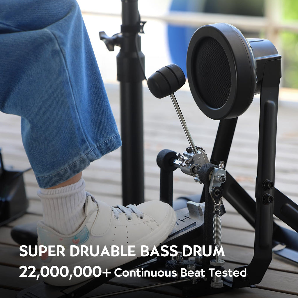 HAMPBACK MK-0 Electric Drum Set with 7'' Quiet Mesh Drum Pads, 8'' Full Rubber Cymbals, 12 Kits and 68 Authentic Sounds, USB MIDI, Throne, Sticks, Headphone, 2 Switch Pedals for Beginners & Kids