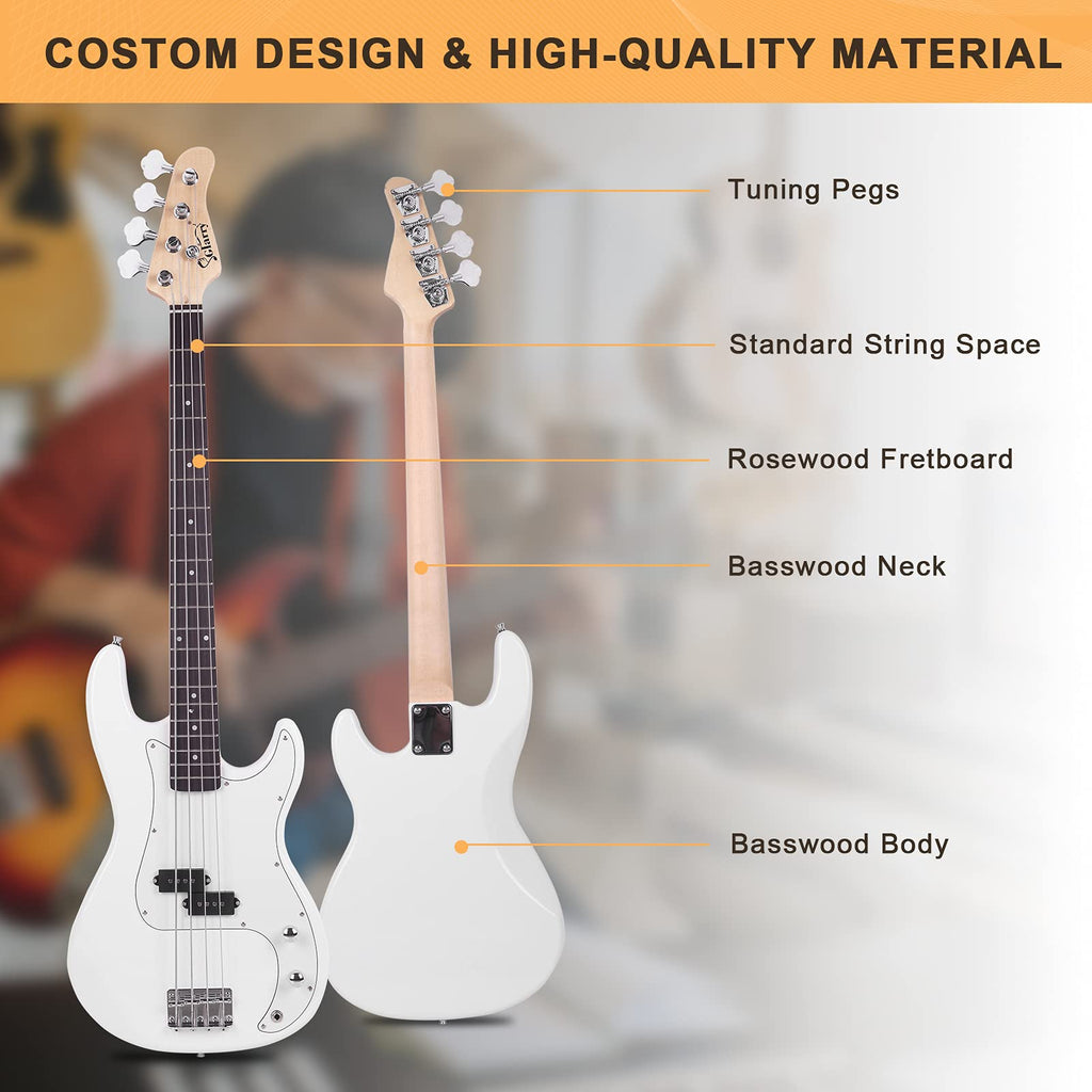 GLARRY Full Size Electric Bass Guitar Beginner Kit 4 String Exquisite Basswood Bass with 20W AMP, Cable, Strap, Bag and Accessories (Black, 39"Right Handed)