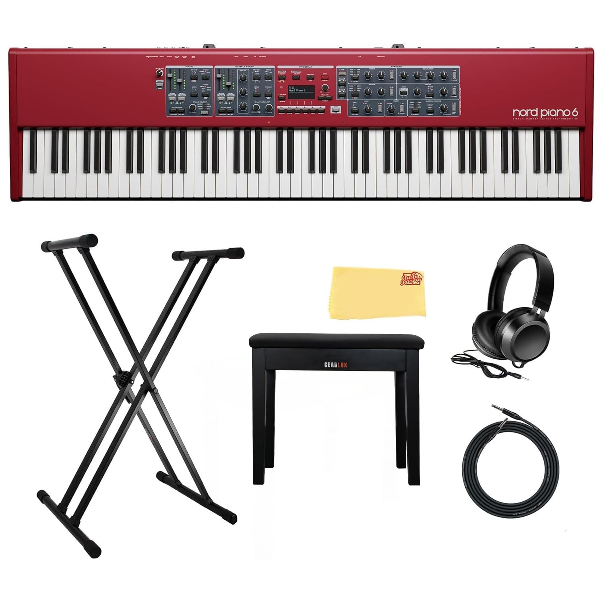 Nord Stage 4 88-Key Digital Piano Bundle with Adjustable Stand, Bench, Sustain Pedal, Headphones, Instrument Cable, and Austin Bazaar Polishing Cloth