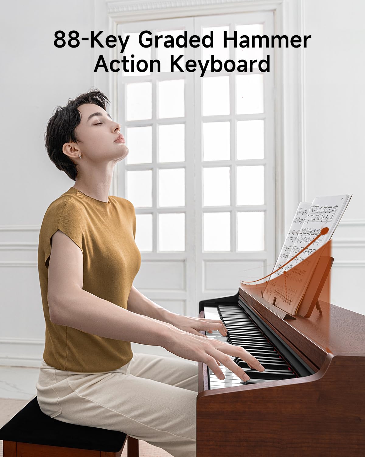 Donner DDP-200 Pro Digital Piano with 88 Key Graded Weighted Keyboard, Wireless Piano with 2.4" IPS Screen Record, 256 Polyphony, Full Size Piano Keyboard Gifts for Beginner Advanced, Wood Graina