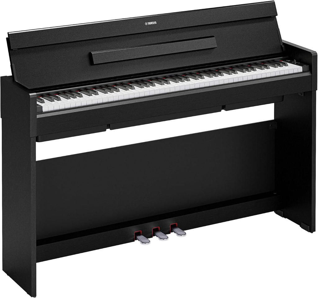 Yamaha Arius Compact Upright Digital Piano Keyboard For Apartments and Small Spaces, 88-Key Weighted Graded Hammer Action, Touch Response, Grand Piano Sound, 3-Pedal Unit in Black YDPS36B