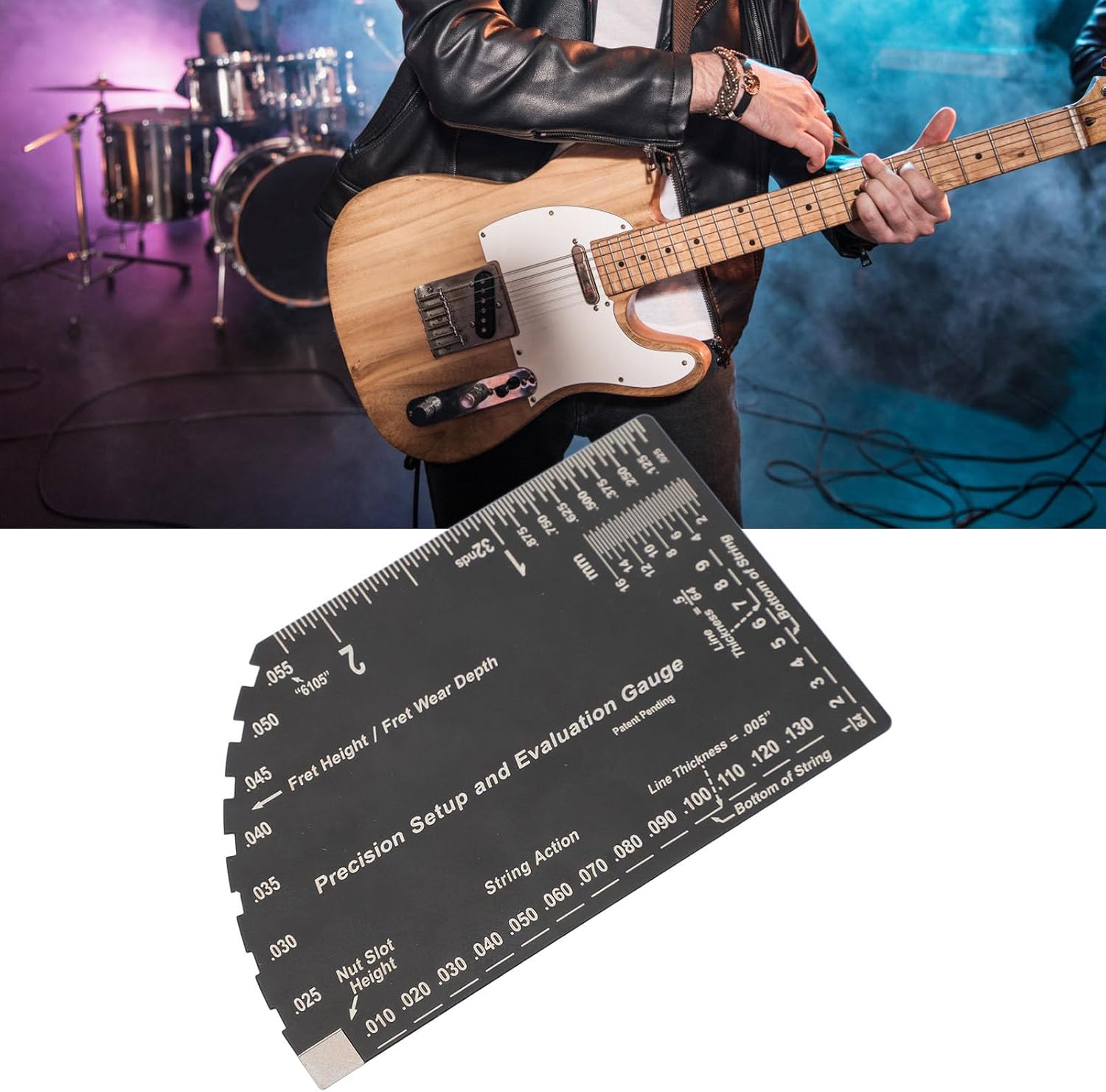 String Action Gauge, Precision Stainless Steel Fret Ruler Multi-Purpose Luthier Tool for Electric Acoustic Bass Guitar Setup Maintenance and Repair by Musicians Technicians