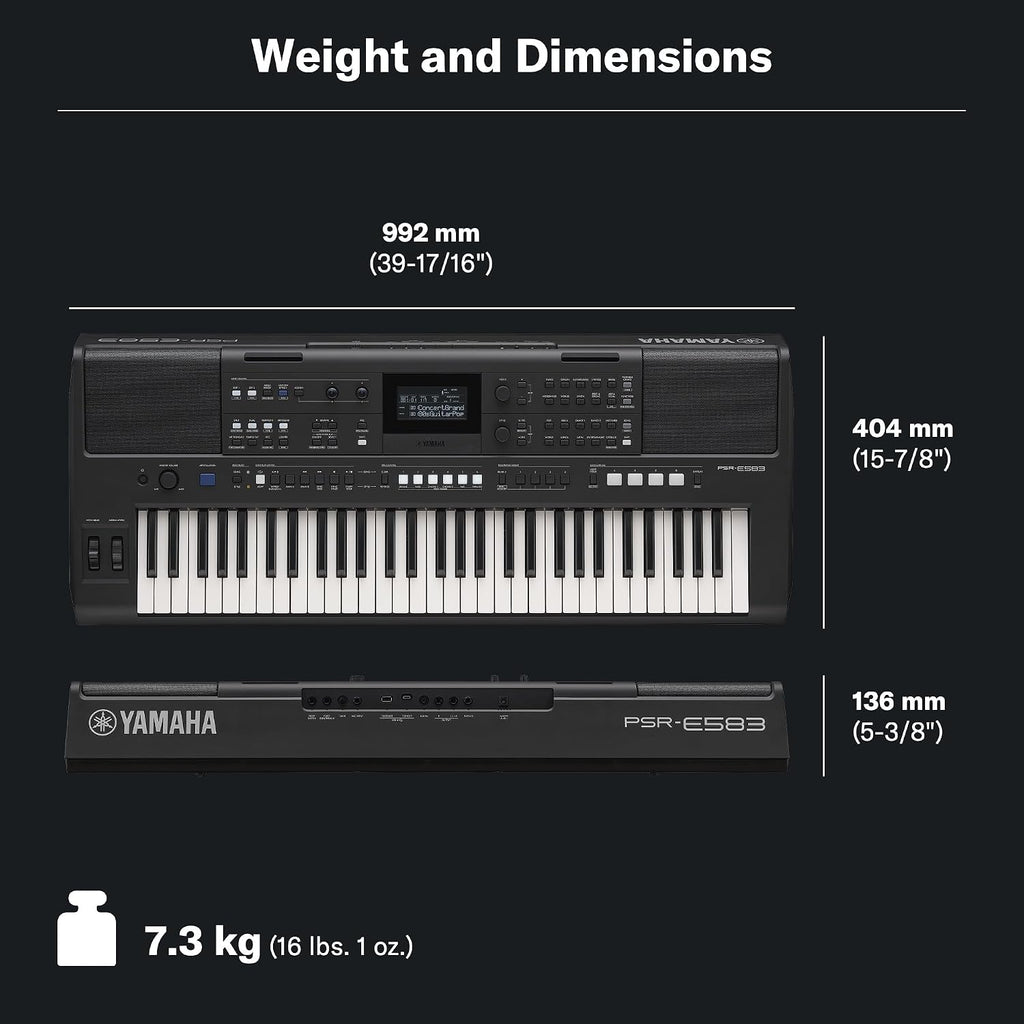 Yamaha PSR-E583, 61-Key Touch-Sensitive Portable Keyboard with Premium Sound, Music Rest and Power Adapter