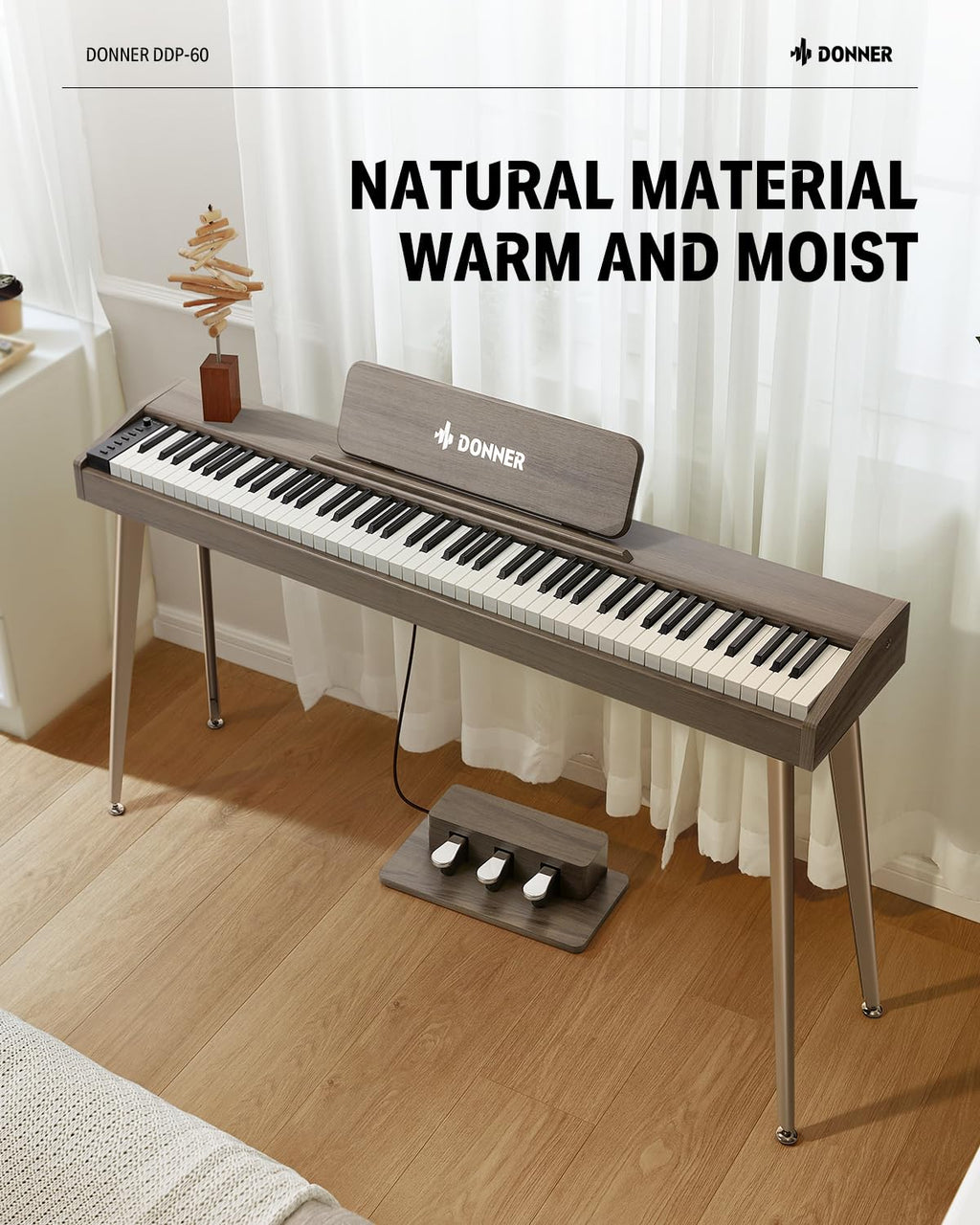 Donner OURA S100 Digital Piano with 88 Key Graded Hammer Weighted Keyboard for Beginner, Full Size Electric Piano Keyboard with Bluetooth, 3 Original Demos, LOCAL OFF, 2×10 W, Piano Three Pedal,White