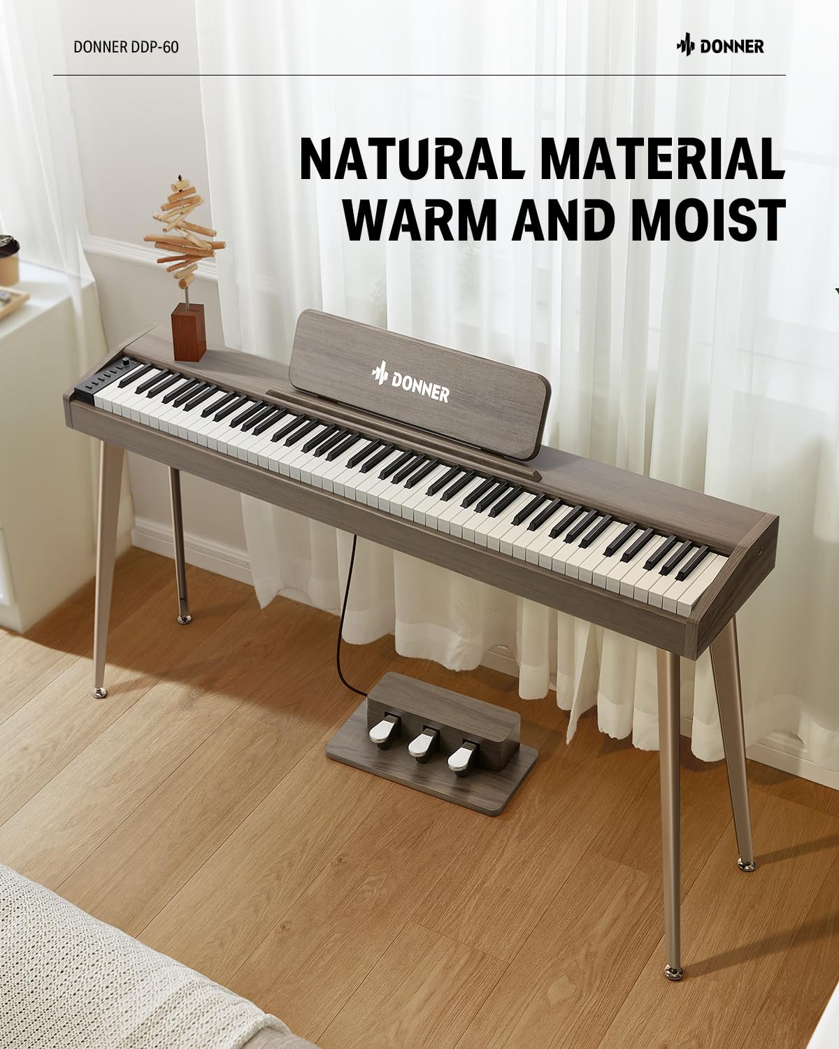 Donner OURA S100 Digital Piano with 88 Key Graded Hammer Weighted Keyboard for Beginner, Full Size Electric Piano Keyboard with Bluetooth, 3 Original Demos, LOCAL OFF, 2×10 W, Piano Three Pedal,White