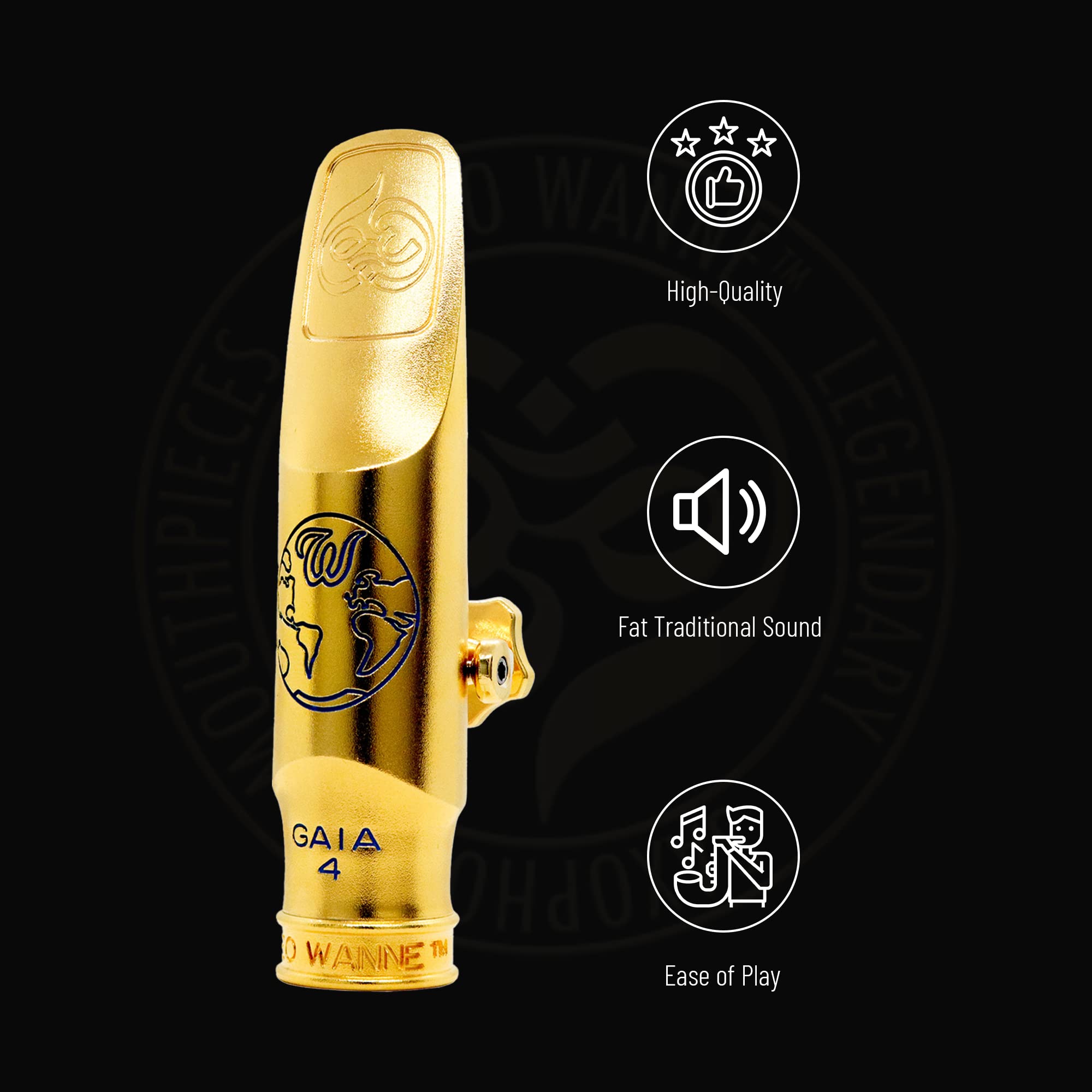 Theo Wanne Vintage Gaia 4 Tenor Saxophone Mouthpiece - Roll-Over Shark Gill Baffle - Huge, Warm and Free Sound – Large Stadium Chamber - Includes Reed Replacer Cap