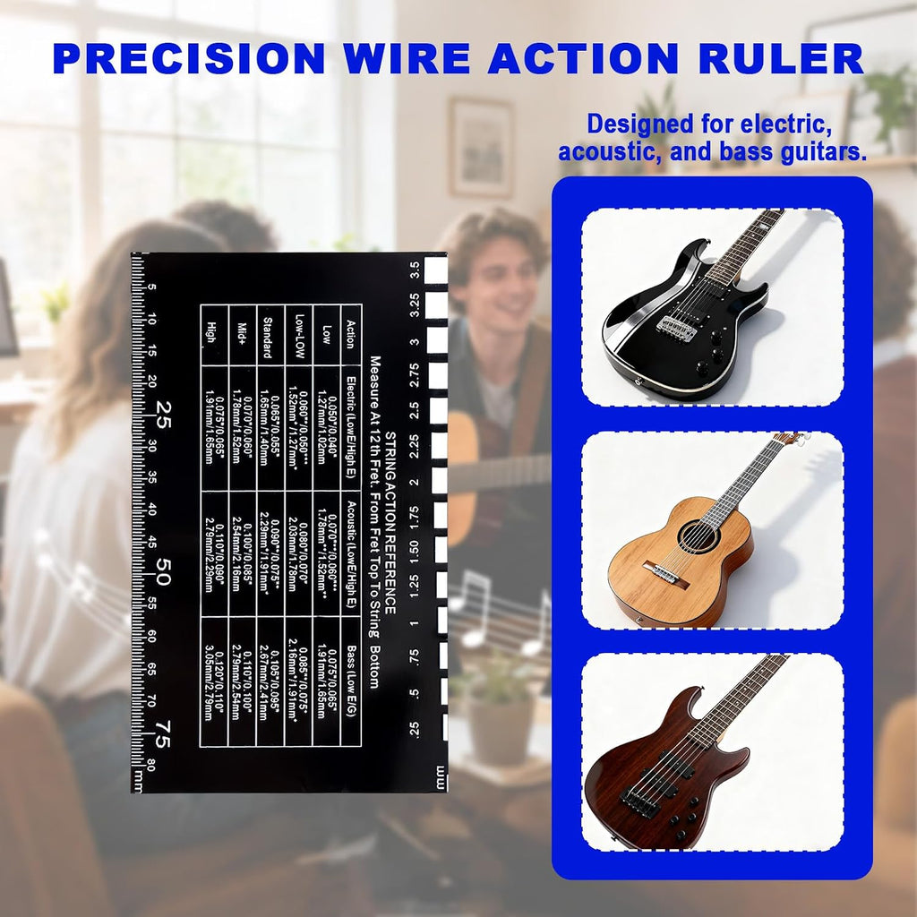 2pcs Guitar String Action Gauge Ruler, Precision String Height Measurement Tool with Inch & Metric Scales for Electric Acoustic Bass Guitars & Luthier Setup Accessories