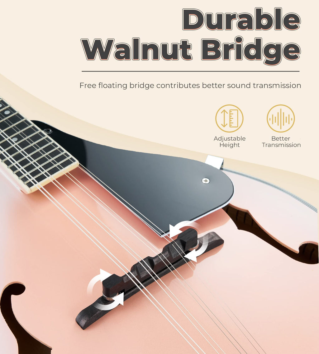 Vangoa Mandolin Musical Instrument A Style Acoustic Electric, 8 Strings Mahogany for Beginner Adults Teens, Red Burst