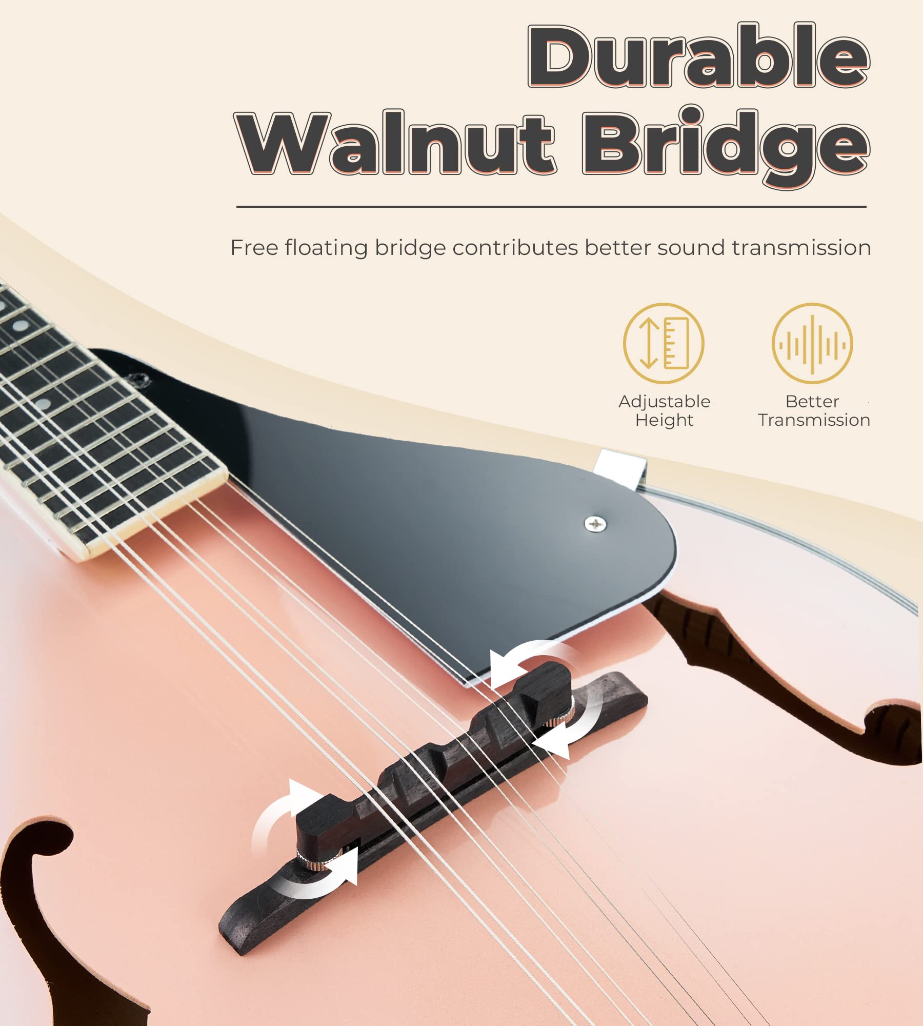 Vangoa Mandolin Musical Instrument A Style Acoustic Electric, 8 Strings Mahogany for Beginner Adults Teens, Red Burst