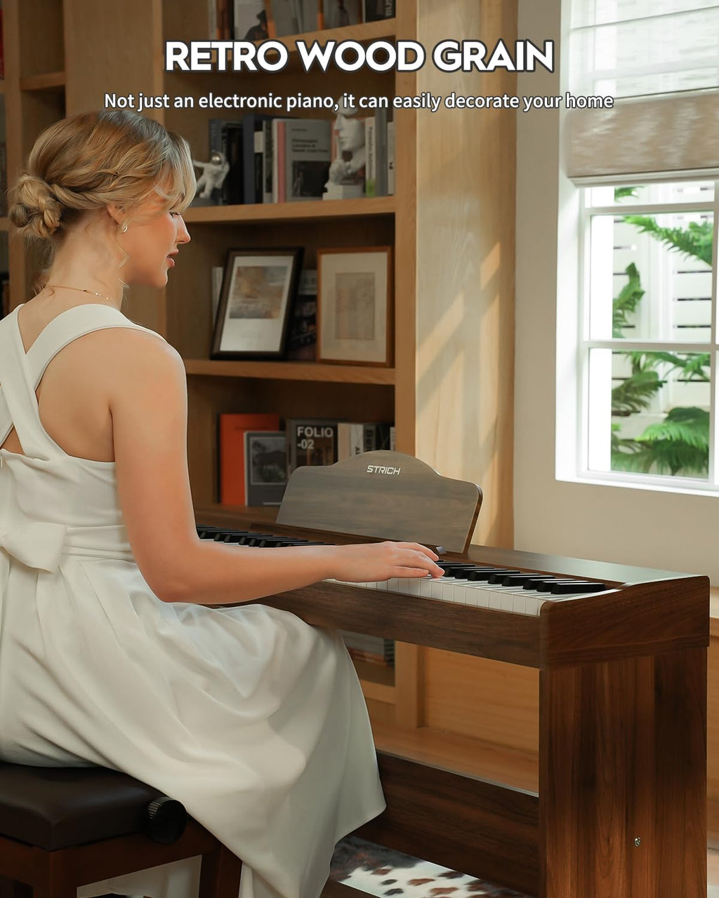 STRICH Digital Piano 88 Keys, Hammer-Action Weighted Keyboard, Full size Electric Piano Keyboard with Furniture Stand, 25Wx2 Speakers, Supports USB-MIDI/Wireless Connect, SDP-300W (Color Walnut Wood)