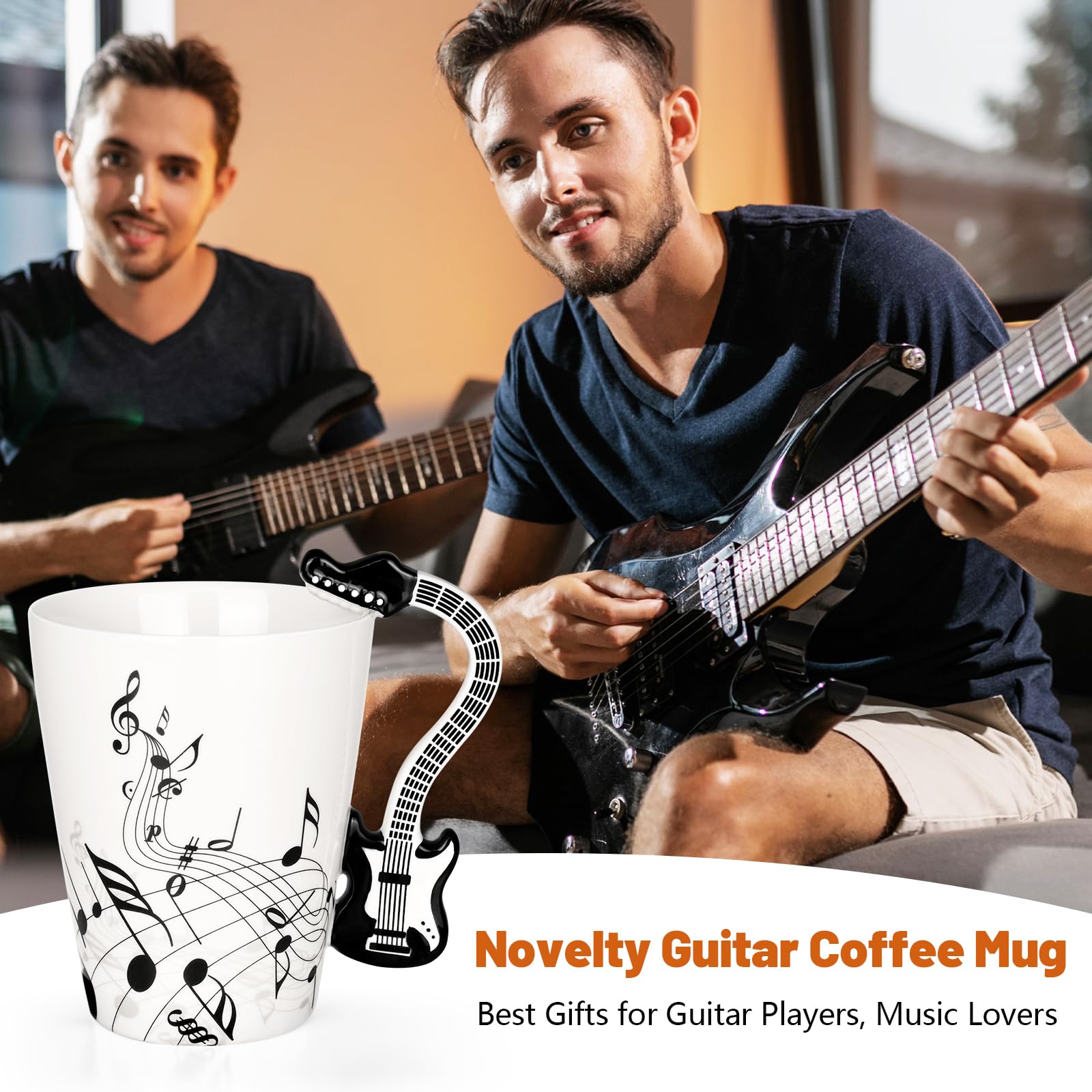 Maustic Novelty Violin Mug - 13 Oz Ceramic with Vinyl Record Coaster, Perfect for Music Lovers, Musicians, and Violinists - Ideal for Christmas or Birthday Gifts