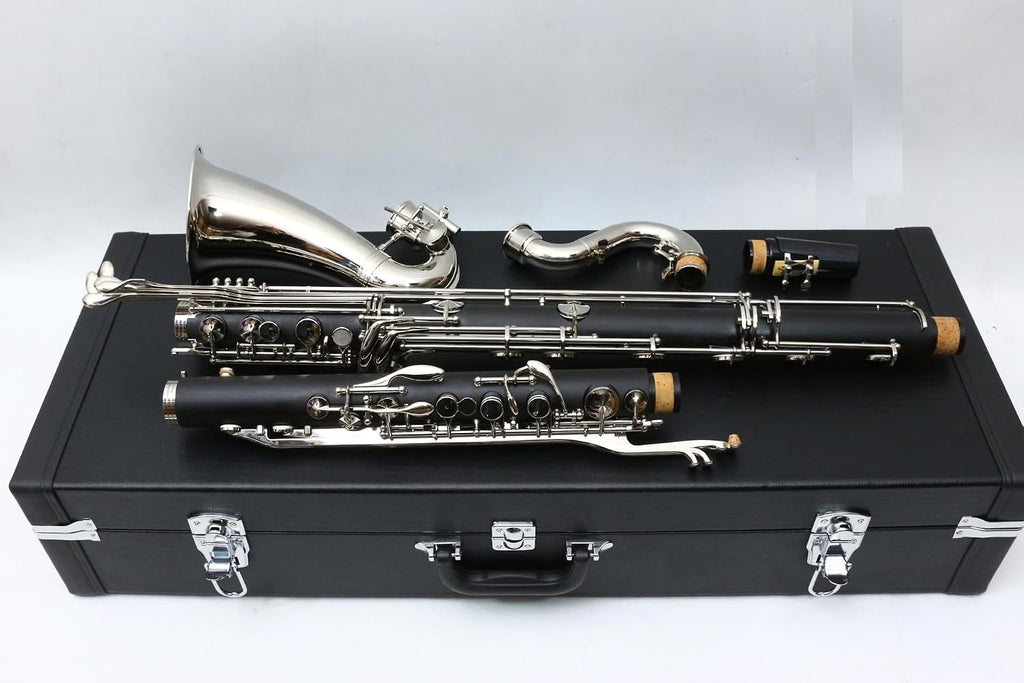 Vetimobato Advance Bass Clarinet Low C Bb Key Clarinet with Case Professional Level Easy blowing Nickel Plated keys (Low C Bb Key)