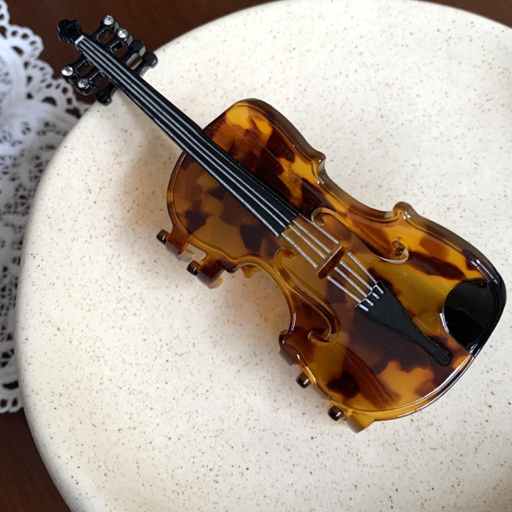 Decorative Violin Hair Clip,Novelty Acetate Claw Clips,Music Instrument Hair Clips for Women(Tortoiseshell Brown)
