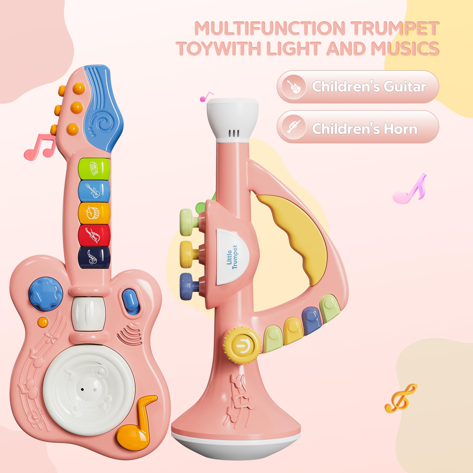 Generic Toddler Musical Trumpet Toy for Kids - 2026 Upgraded Musical Enlightenment Instrument Toy, Develops Musicality, for Boys Girls Ages 3 4 5 6 7 8, Pink