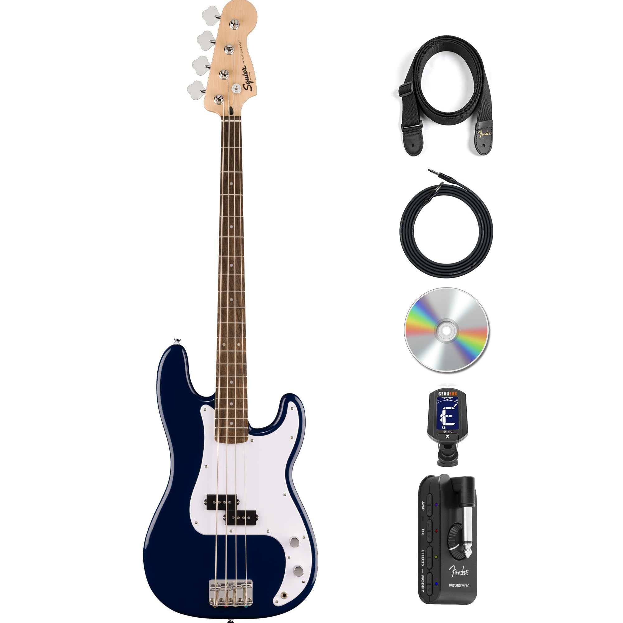 Fender Squier Sonic Precision Bass Guitar - California Blue Bundle with Amplifier, Cable, Tuner, Strap, and Austin Bazaar Instructional DVD