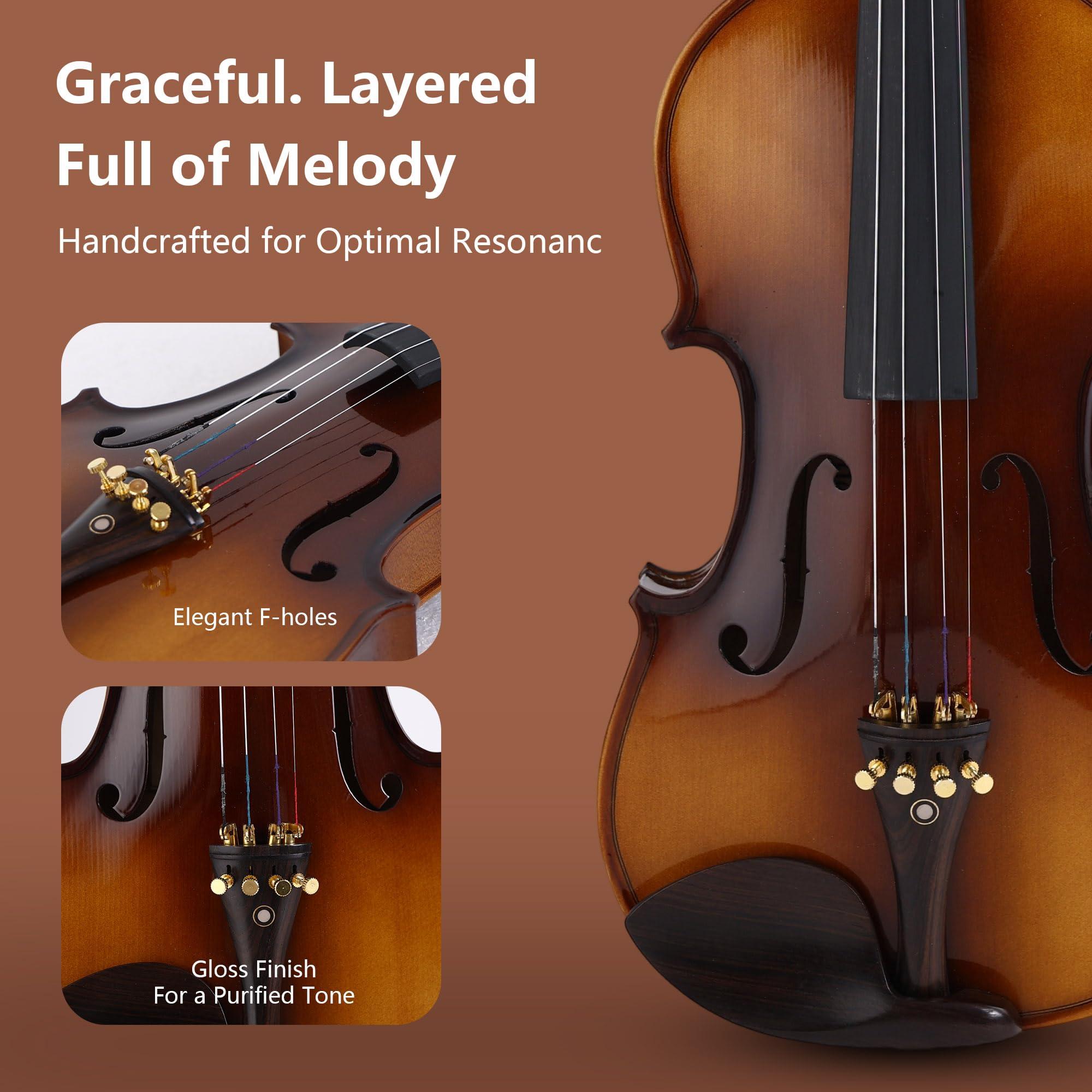 Violin 4/4 Full Size,Beginner Violin For Kids,Students,Adults,Fiddle Set with Hard Case,Bow,Rosin,Shoulder Rest,Tuner,Extra Strings,Bridge,Fingerboard Stickers