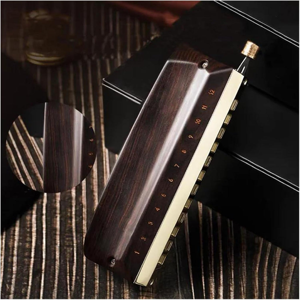Chromatic Harmonica 12 Holes Mouth Organ Ebony Cover Harp Professional Armonica Instrumentos Wood Musical Instruments