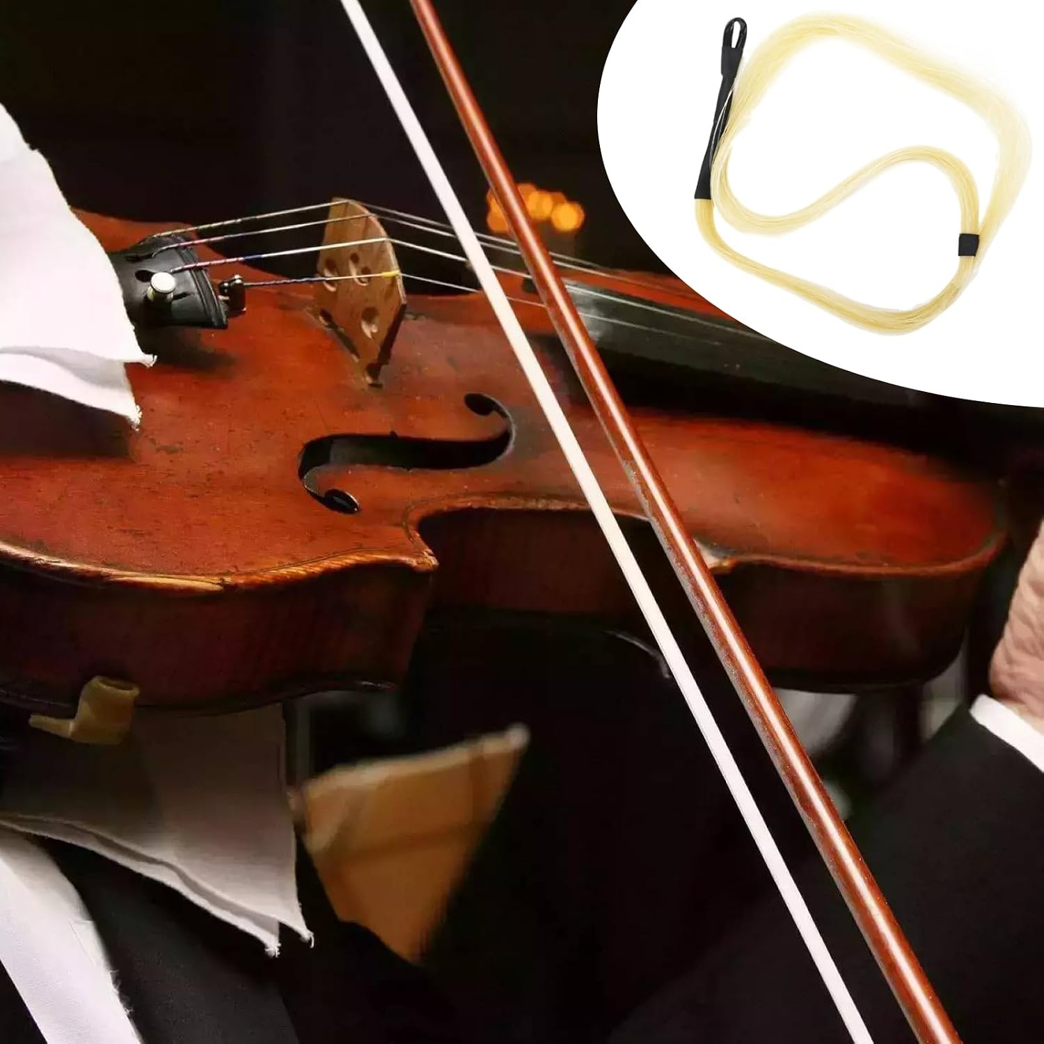 2.6Ft Length Natural Horsetail Bow Replacement Hair for Violin Viola Cello Chinese Erhu or Other Stringed Instruments