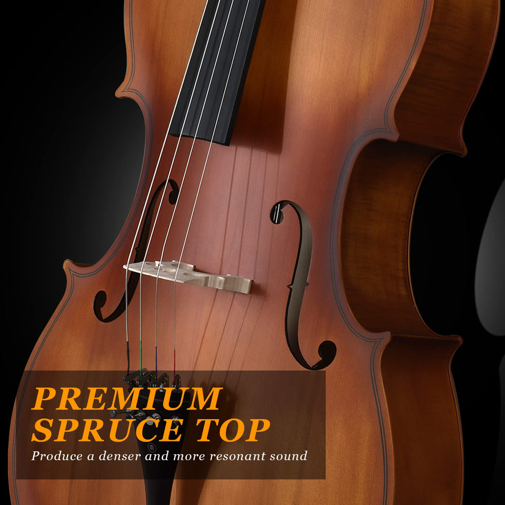 Ktaxon 4/4 Ebony Fitted Cello, Acoustic Cello Full Size cello with 7mm Padding Cello Case, Extra String, Bridge, Bow and Rosin for Beginner Adult(Matte)