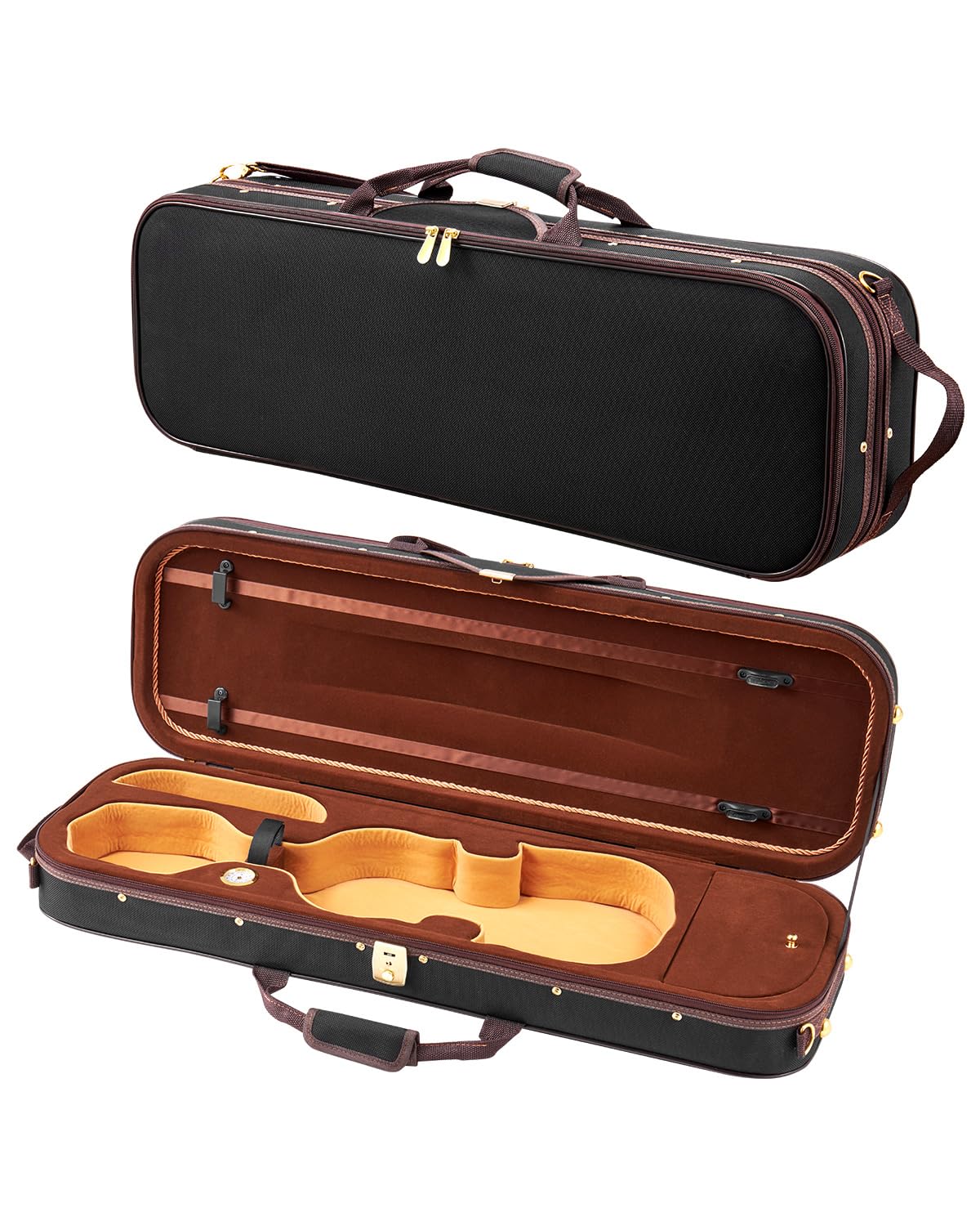 VEVOR 4/4 Full Size Violin Case, Built-in Hygrometer, Lightweight Portable Travel Carrying Bag, with Plush Lining, Dual Shoulder Straps, Anti-Scratch, Professional Triangular Shape, for Violin, Black