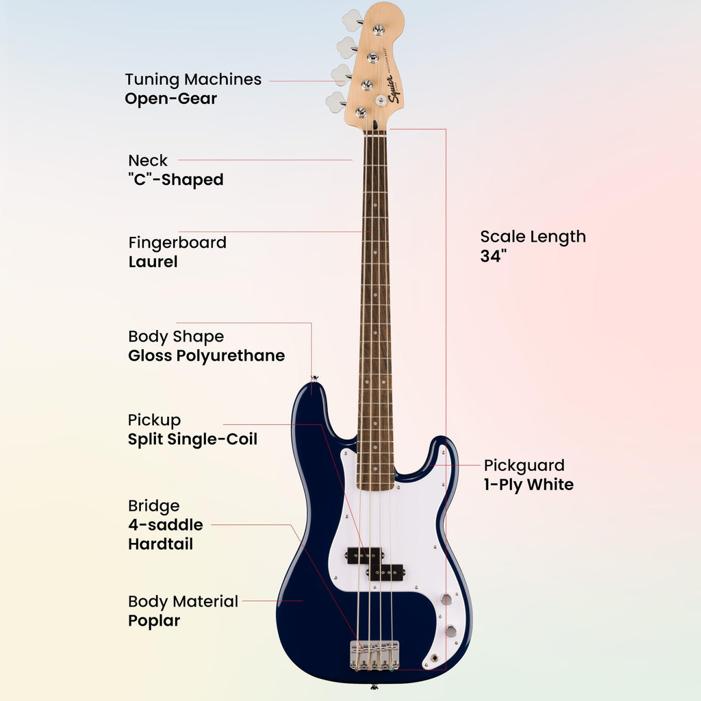 Fender Squier Sonic Precision Bass Guitar - California Blue Bundle with Amplifier, Cable, Tuner, Strap, and Austin Bazaar Instructional DVD