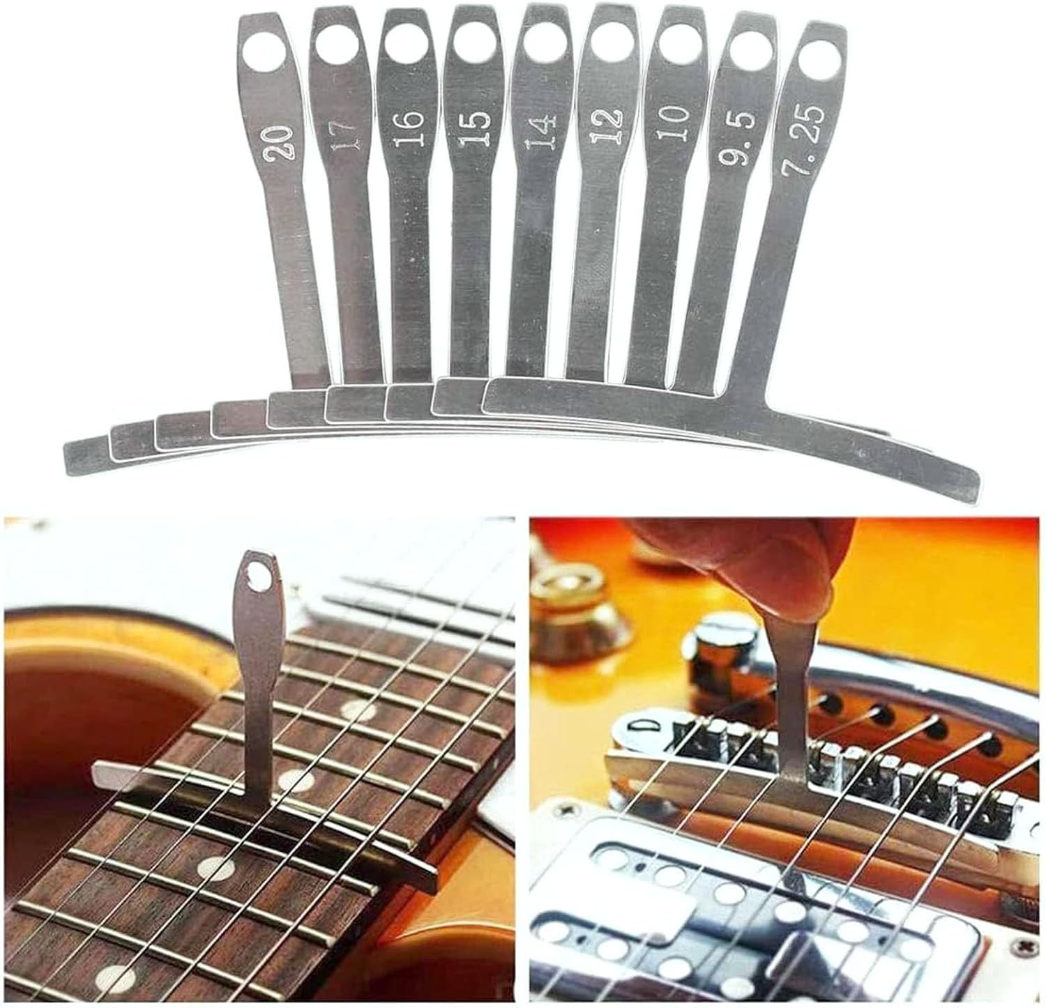 11Pcs Guitar Luthier Tools Include 1Pcs String Action Gauge Ruler 1Pcs Guitar String Pitch Ruler 9Pcs Understring Radius Gauge, Guitar String Height Measuring Set Up Repairing Tool