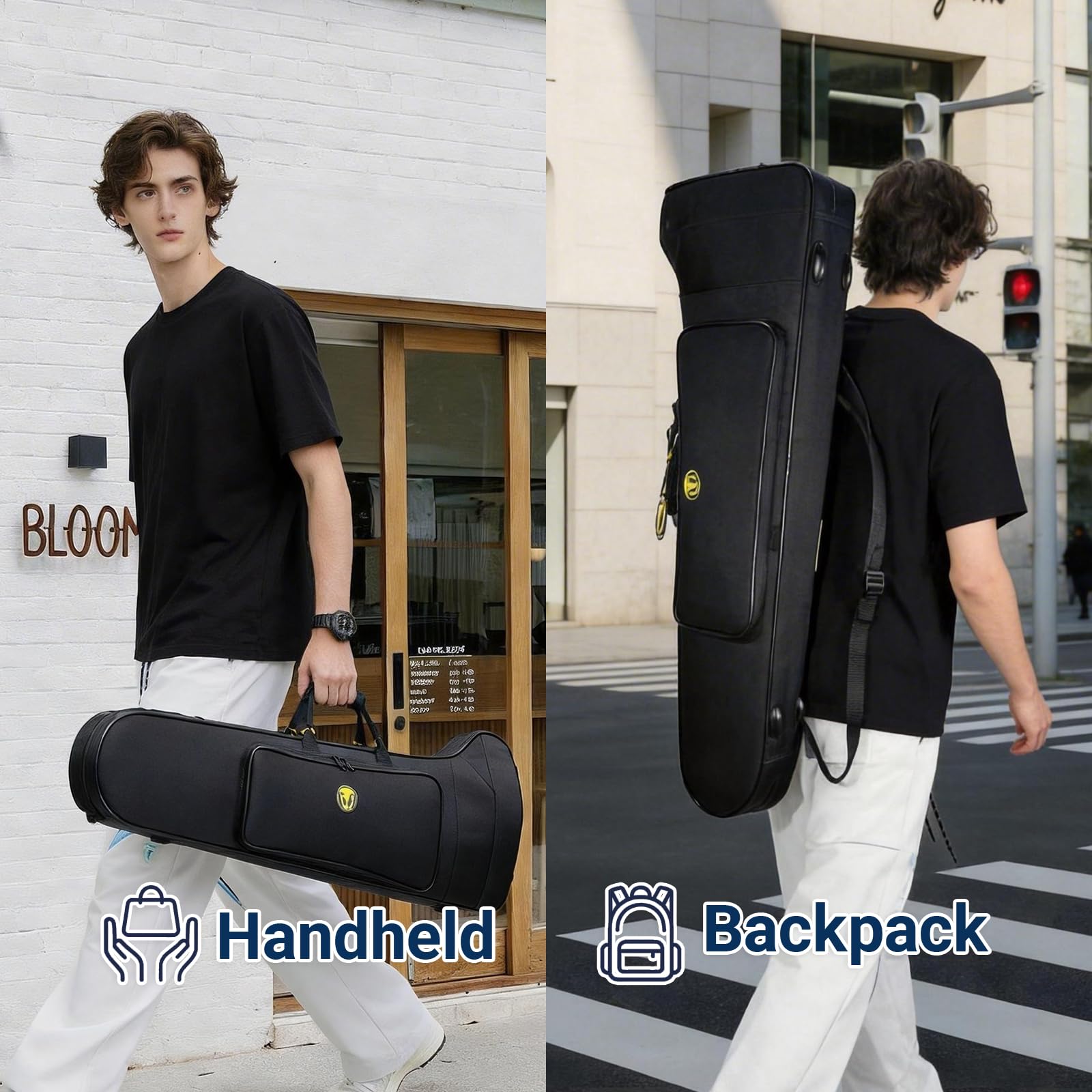 Contoured Trombone Case with Built-In Backpack Straps, Gig Bag | Omebaige Contoured Trombone Case: Built-In Backpack Straps, Impact-Resistant Foam Velvet Interior, 600D Nylon Design.