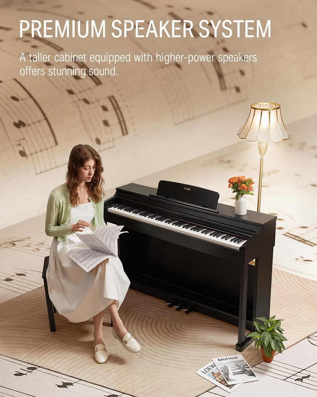 Donner DDP-100S Digital Piano 88 Key Weighted Graded Hammer-Action Piano Keyboard with MIDI In/Out, 200 Sounds & Rhythms, 100 Demo, Electric Piano with Bench for Beginner Professional