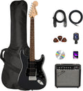 Fender Squier Affinity Stratocaster HSS Pack - Charcoal Frost Metallic Bundle with Frontman 10G Amplifier, Cable, Gig Bag, Tuner, Strap, Picks, and Austin Bazaar Instructional DVD