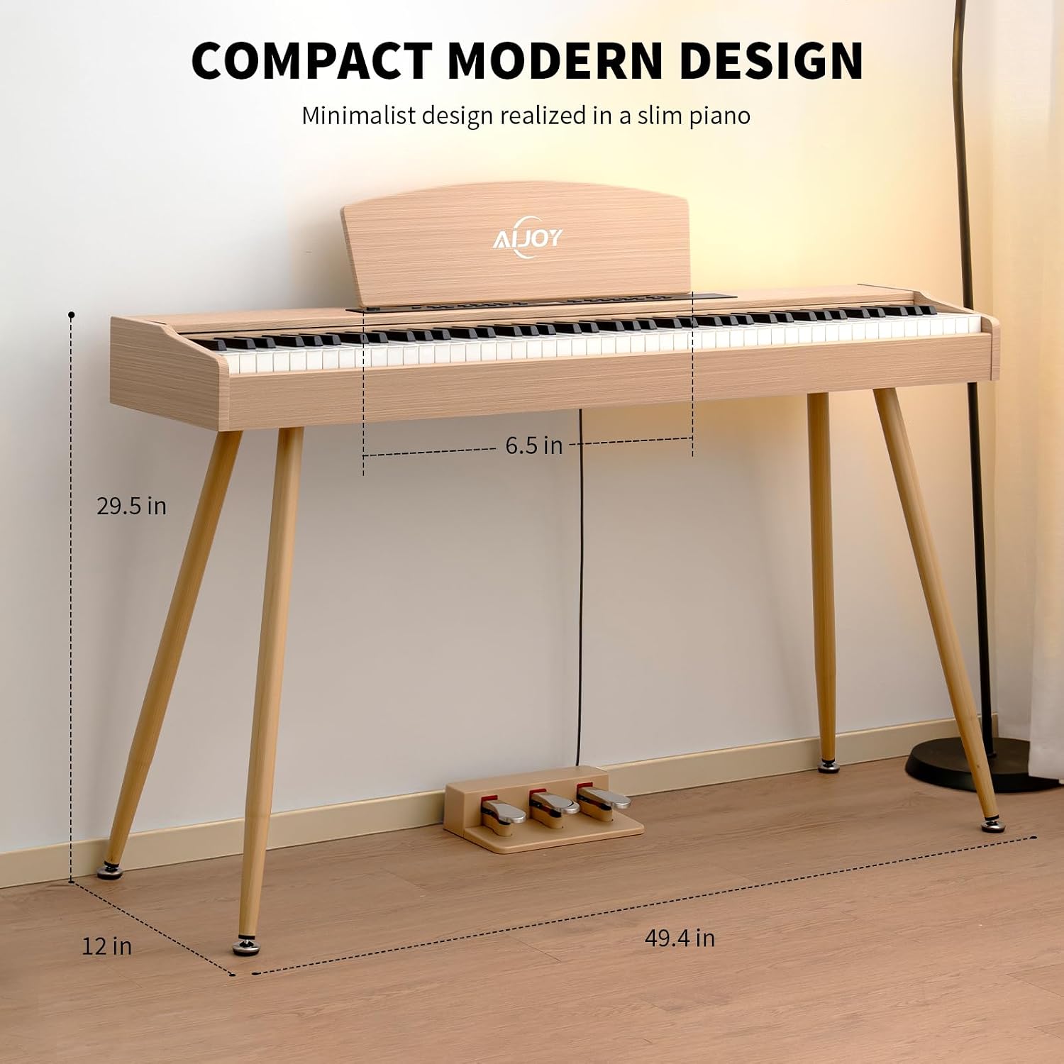 AiJoy Digital Piano Keyboard Hammer Weighted 88 Keys, Full Size Electric Piano for Beginners, with LCD Display and Triple Pedal, Supports USB-MIDI/Wireless Connect, ADP-50