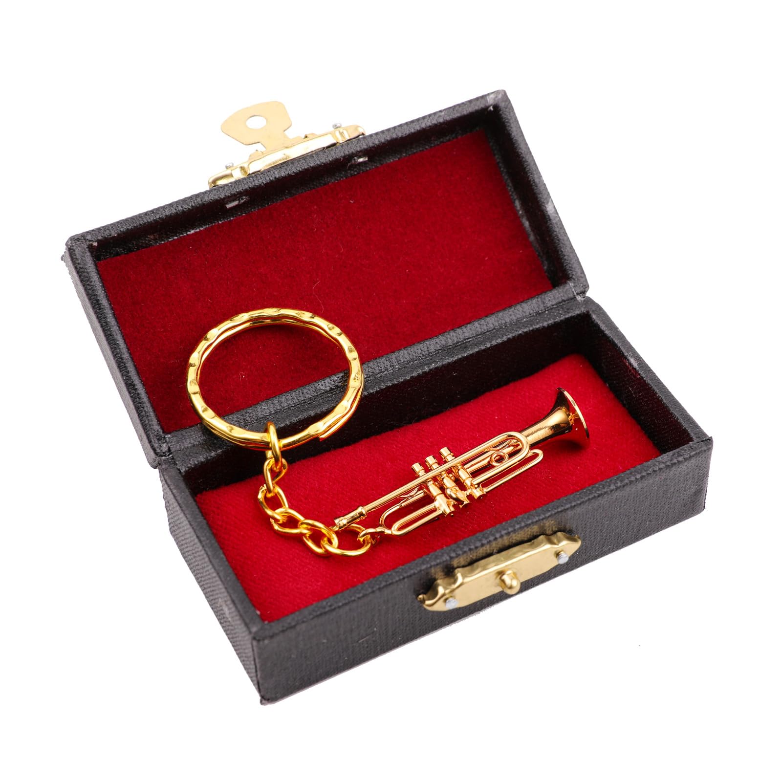 Miniature Musical Instrument Keychain with Case Brass Mini Collectible Figurines Replica Key Ring Birthday Gifts