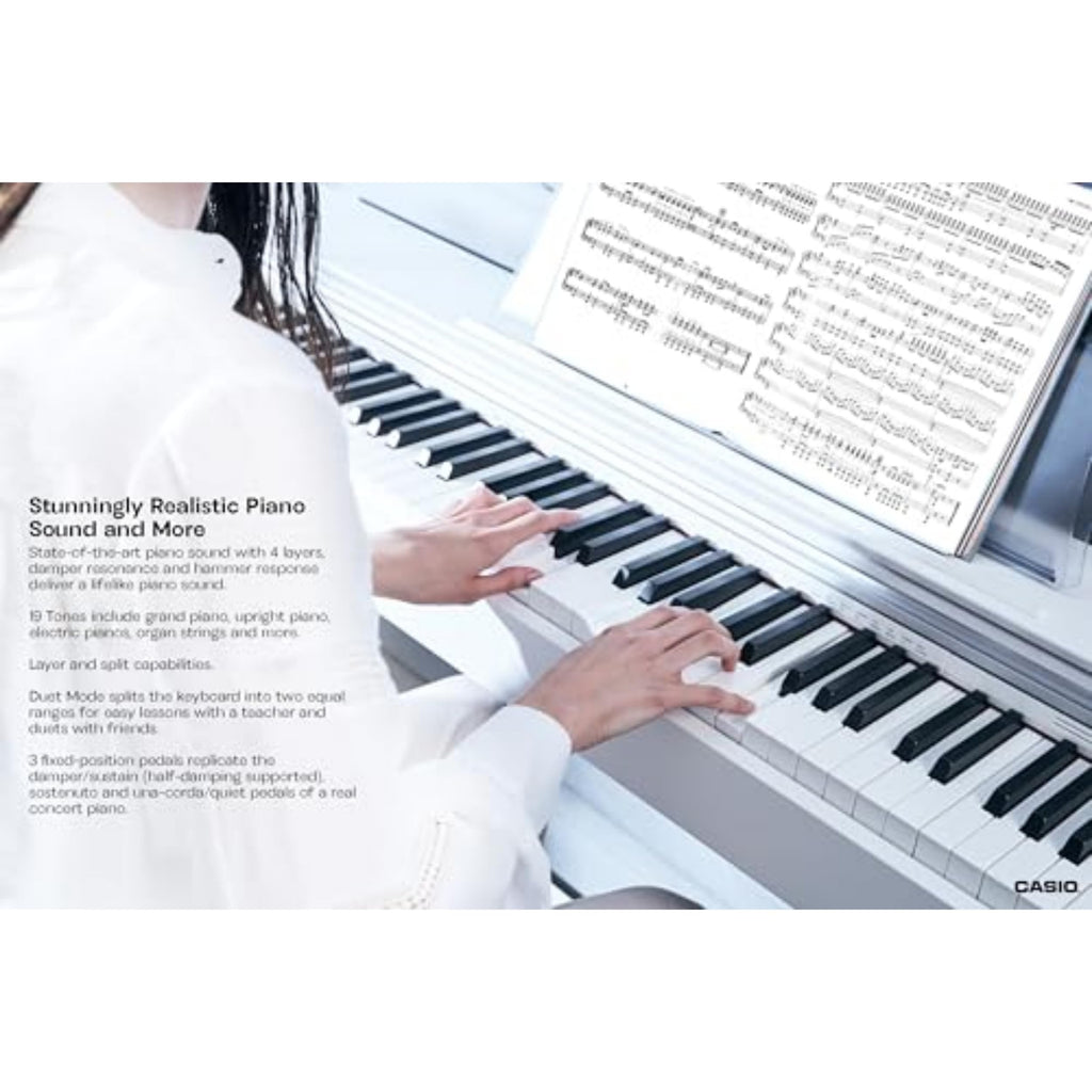 Casio Privia PX-770 – 88-Key Weighted Console Digital Piano | Tri-Sensor II Scaled Hammer Action Keys | AiR Sound Source, 19 Tones, Concert Play, 16W Stereo Speakers, USB-MIDI | Elegant White Cabinet