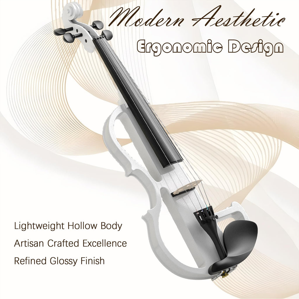 Electric Violin 4/4 Kit, Electric Violin 4/4 Full Size for Adults, Students, Beginner Violins, Full Size Violins Set with Case, Bow, Rosin and Headphones, Black
