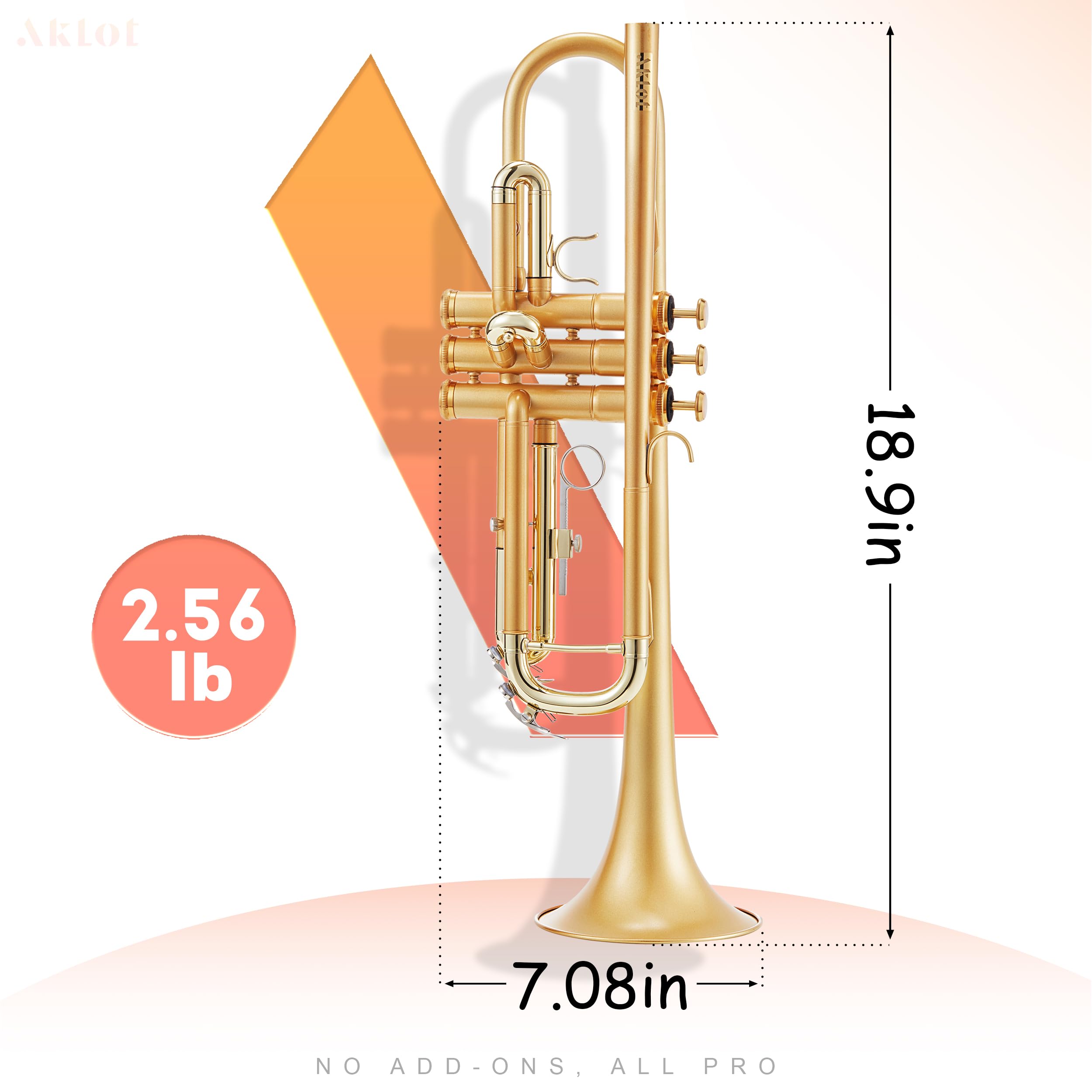 AKLOT Hand-Hammered Bell Bb Trumpet: Smooth Valve Action, Clear-Lacquered Brass Body, Standard Trumpet Beginner Set with Leather Case, Lesson Book, Trumpet Mute, Mouthpiece, Cleaning Kit (SNR-BrzED)