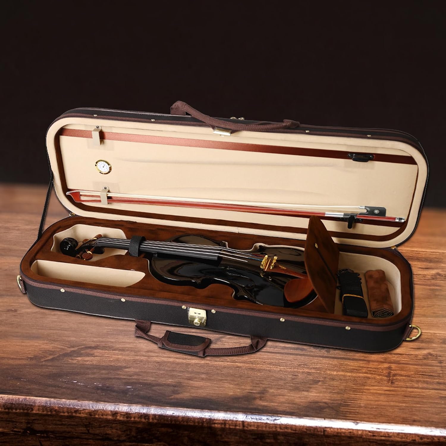 Black Violin 4/4 Full Size Complete Set for Adults Teenagers Students,Solid Maple Wood Violins with Rosewood Fittings,Case,Spare strings,Bow,Rosin,Shoulder Rest,Professional Violin for 11+years Gift